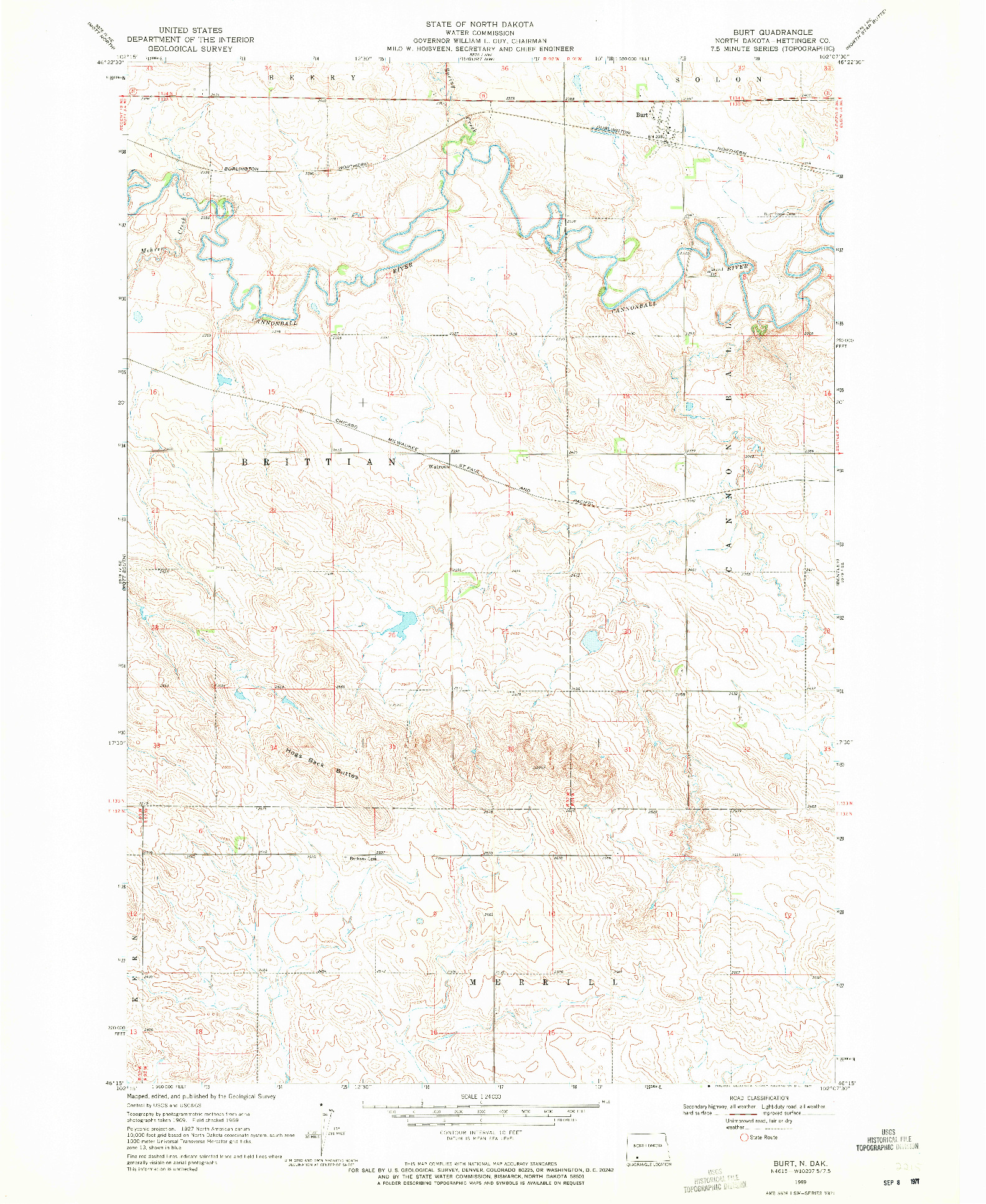 USGS 1:24000-SCALE QUADRANGLE FOR BURT, ND 1969