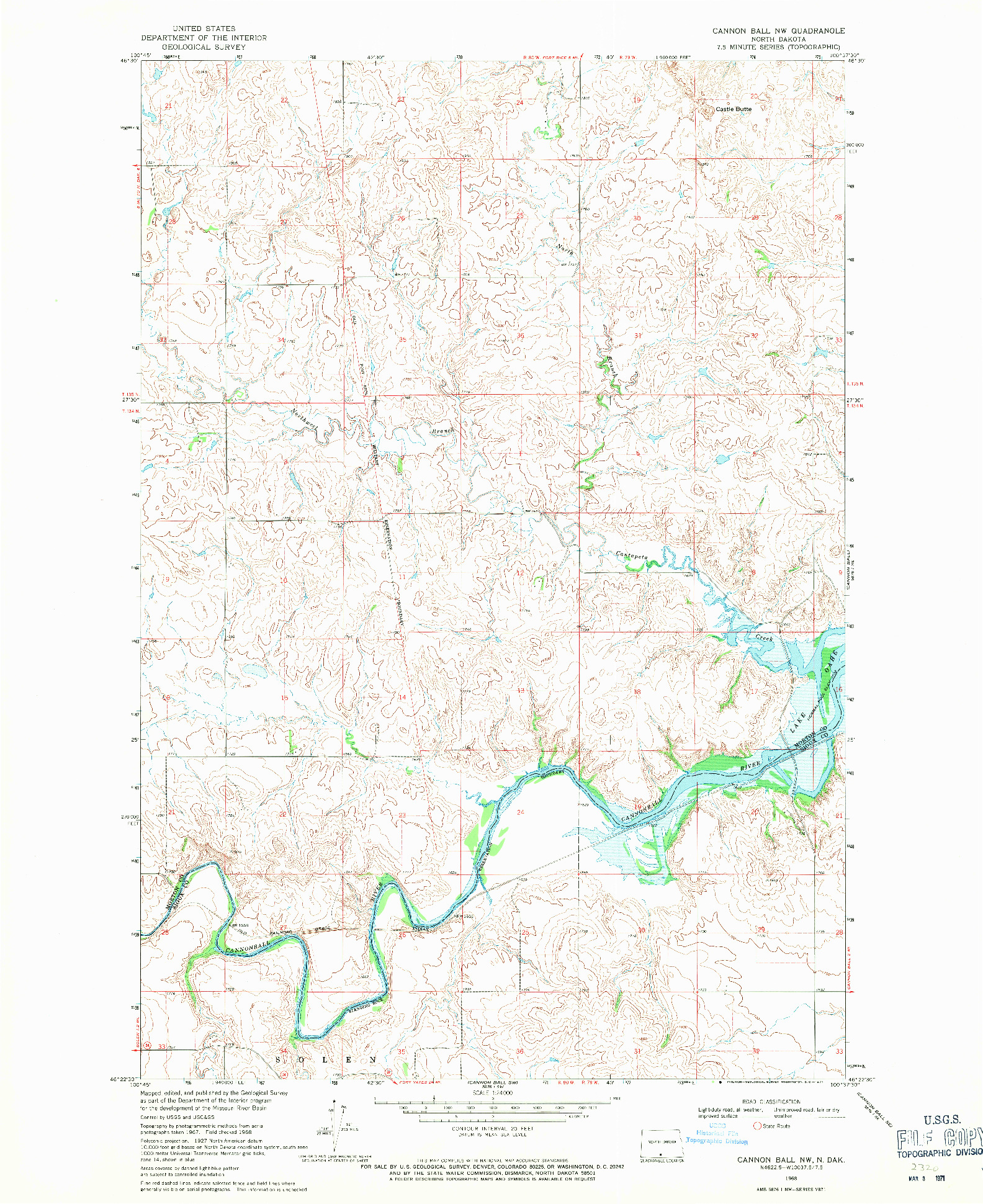 USGS 1:24000-SCALE QUADRANGLE FOR CANNON BALL NW, ND 1968