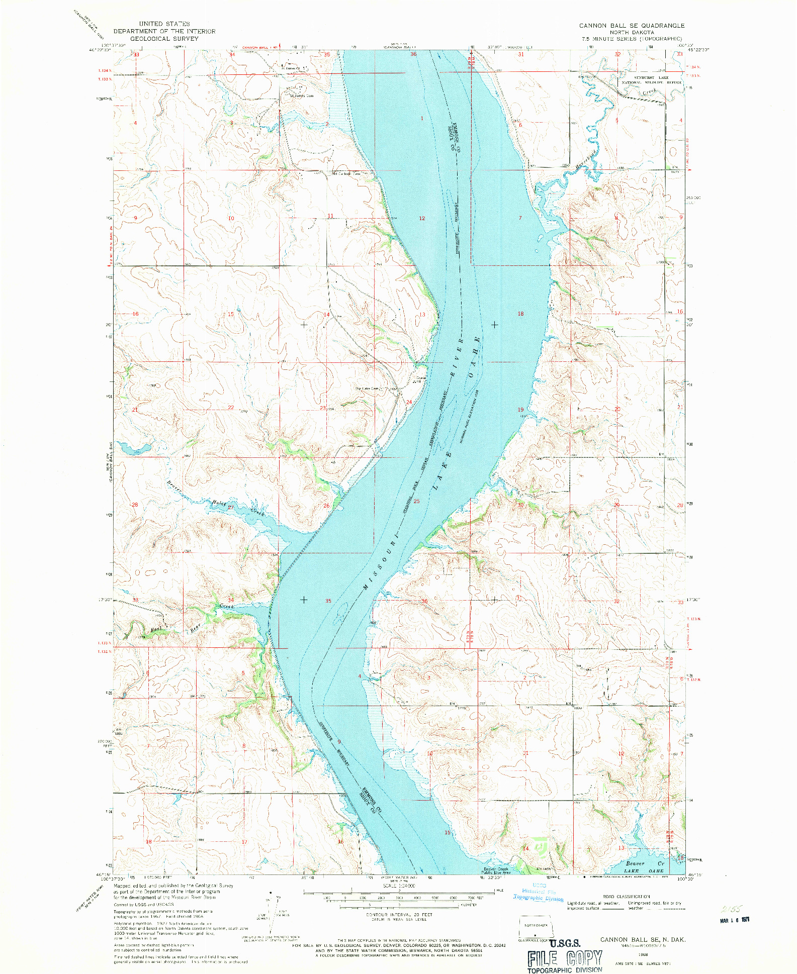 USGS 1:24000-SCALE QUADRANGLE FOR CANNON BALL SE, ND 1968