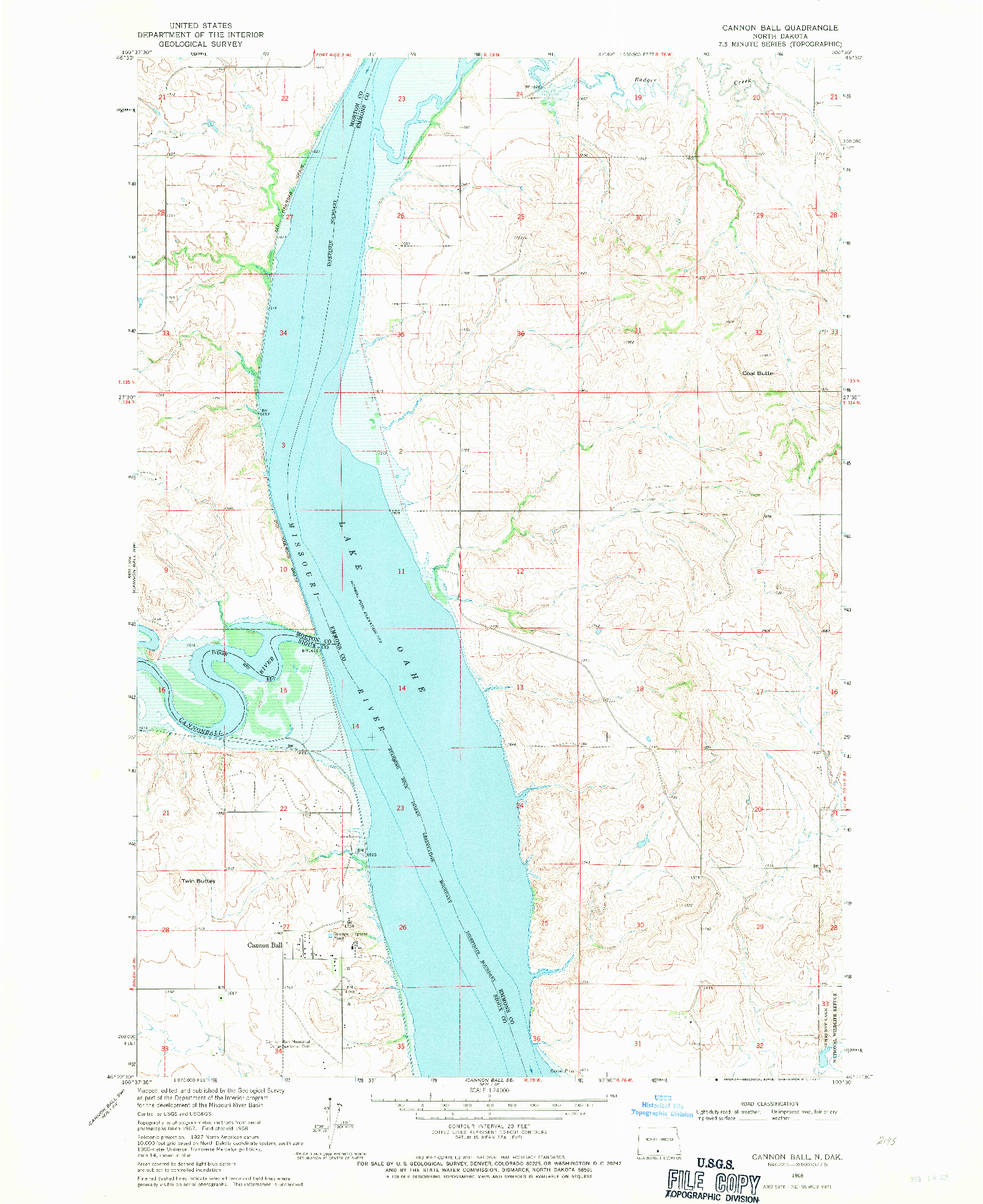 USGS 1:24000-SCALE QUADRANGLE FOR CANNON BALL, ND 1968