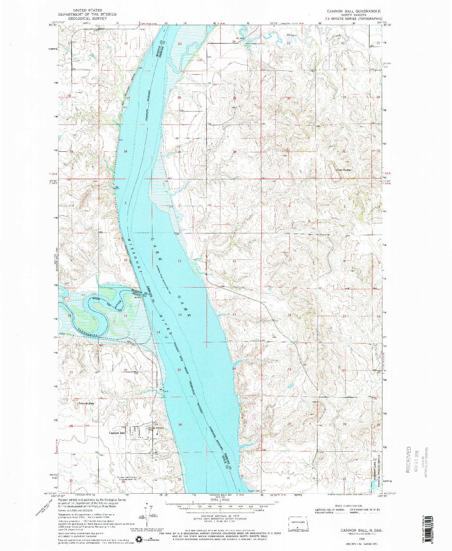 USGS 1:24000-SCALE QUADRANGLE FOR CANNON BALL, ND 1968