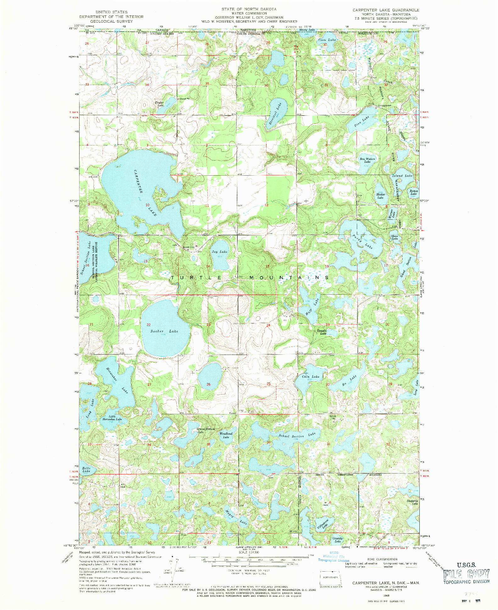 USGS 1:24000-SCALE QUADRANGLE FOR CARPENTER LAKE, ND 1968