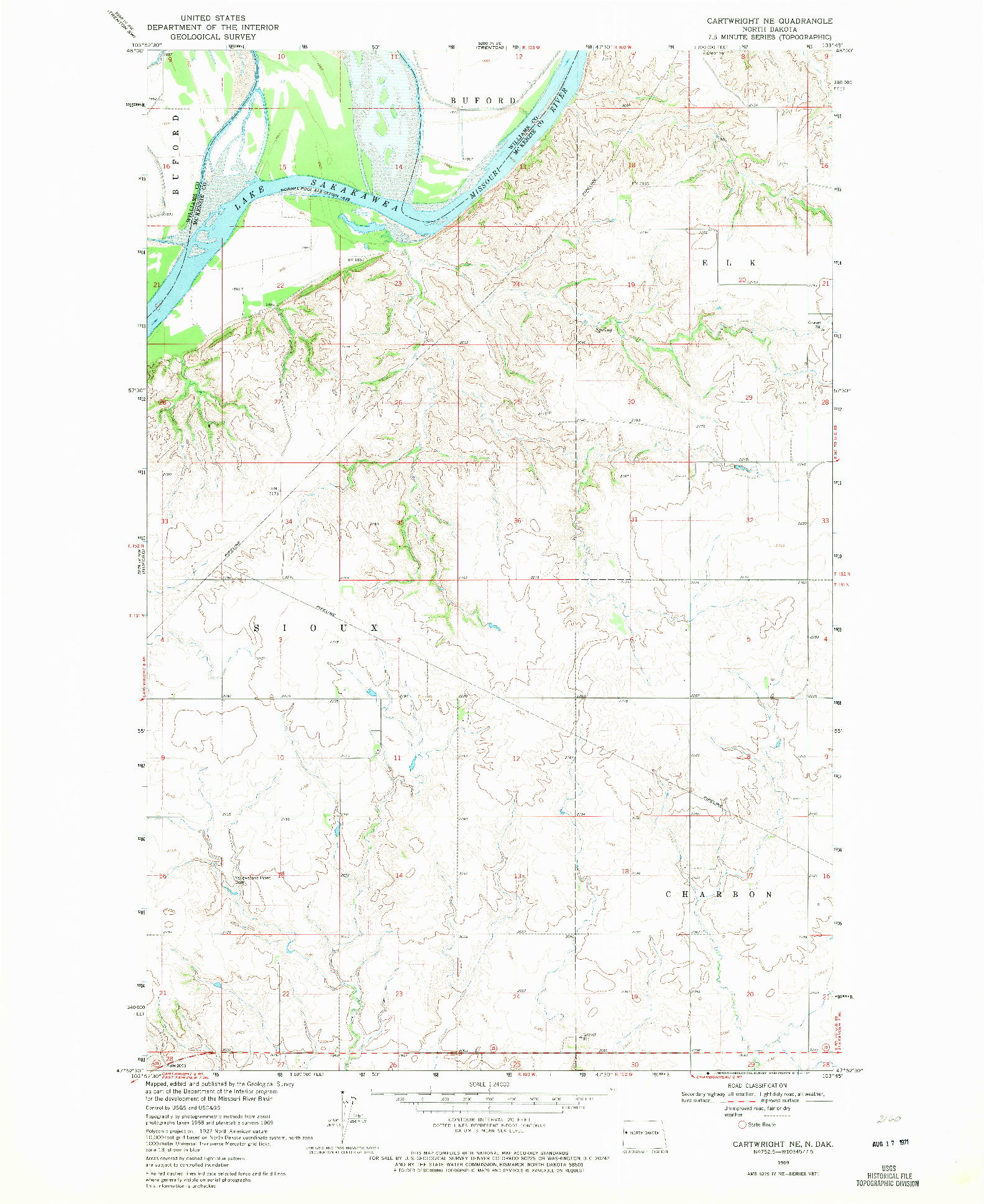 USGS 1:24000-SCALE QUADRANGLE FOR CARTWRIGHT NE, ND 1969