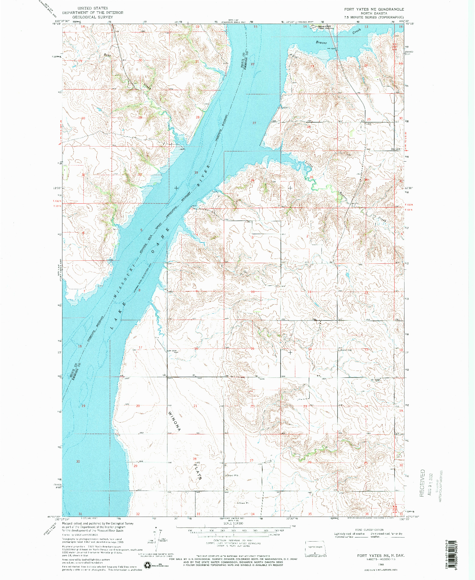 USGS 1:24000-SCALE QUADRANGLE FOR FORT YATES NE, ND 1968