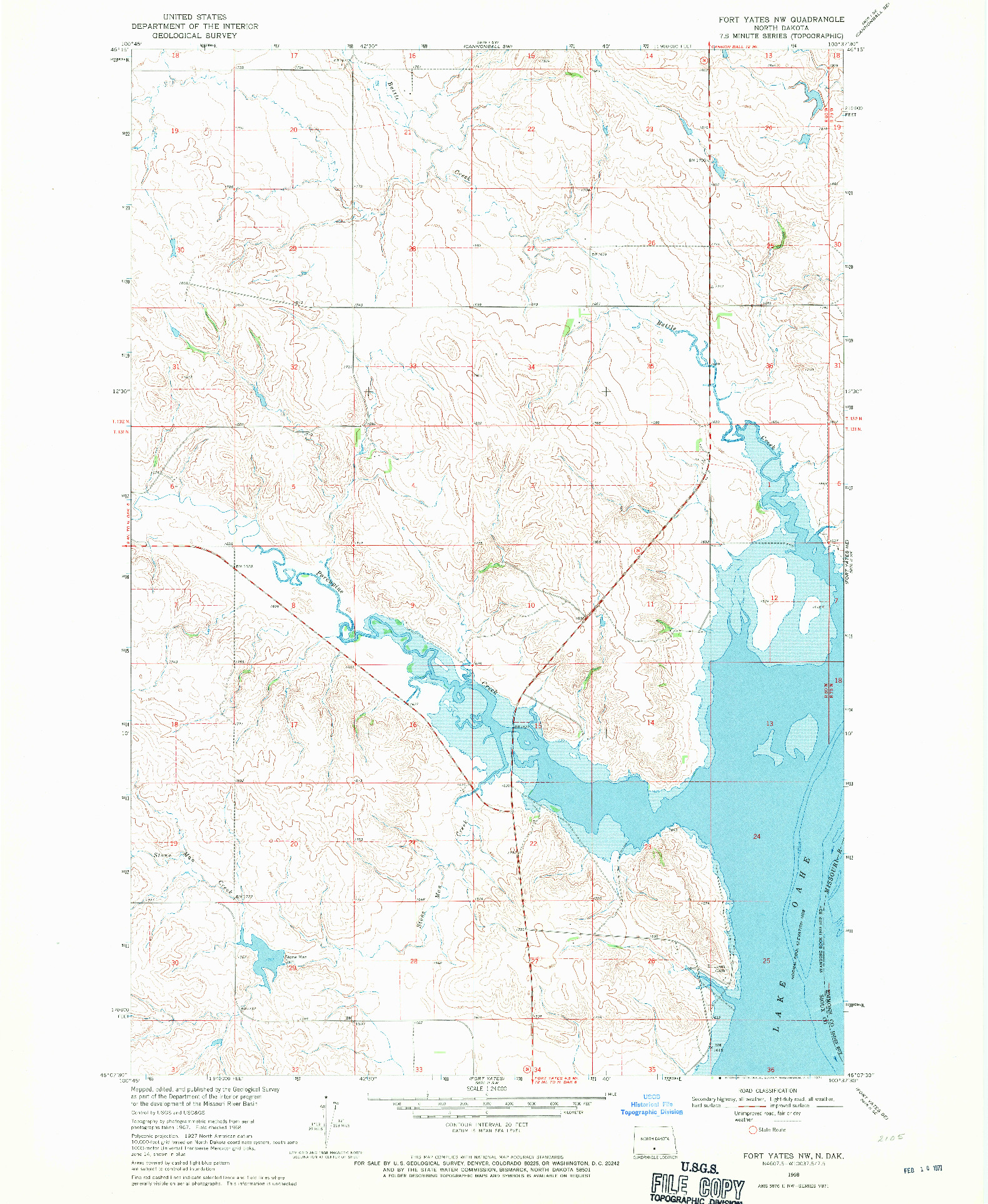 USGS 1:24000-SCALE QUADRANGLE FOR FORT YATES NW, ND 1968