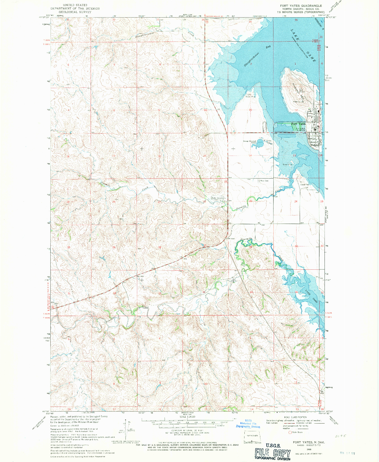 USGS 1:24000-SCALE QUADRANGLE FOR FORT YATES, ND 1968
