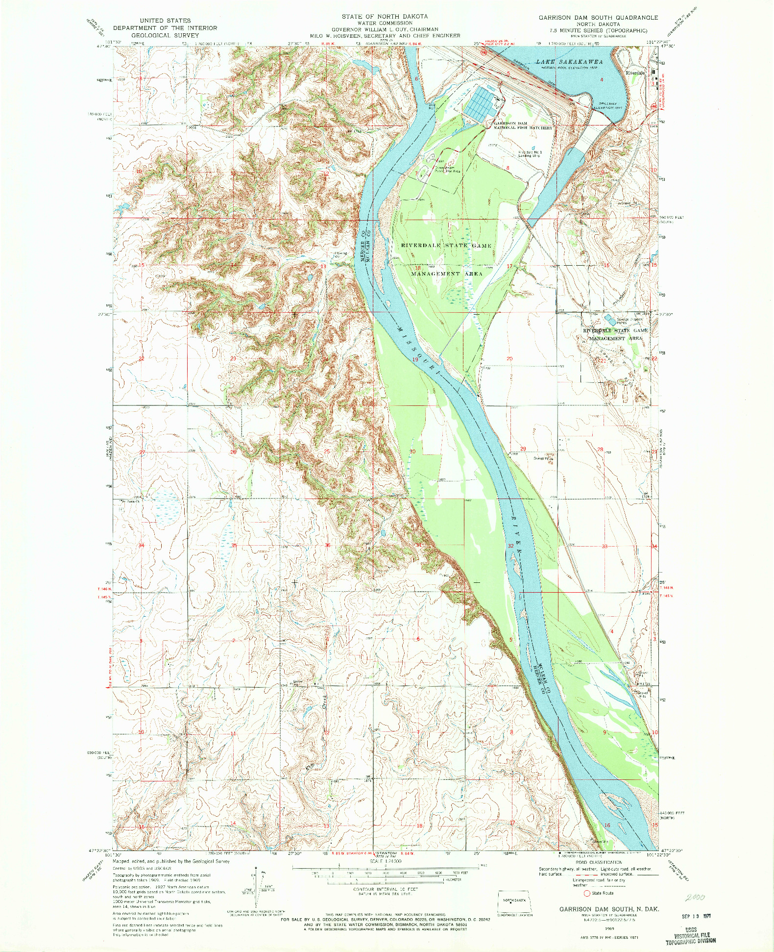 USGS 1:24000-SCALE QUADRANGLE FOR GARRISON DAM SOUTH, ND 1969