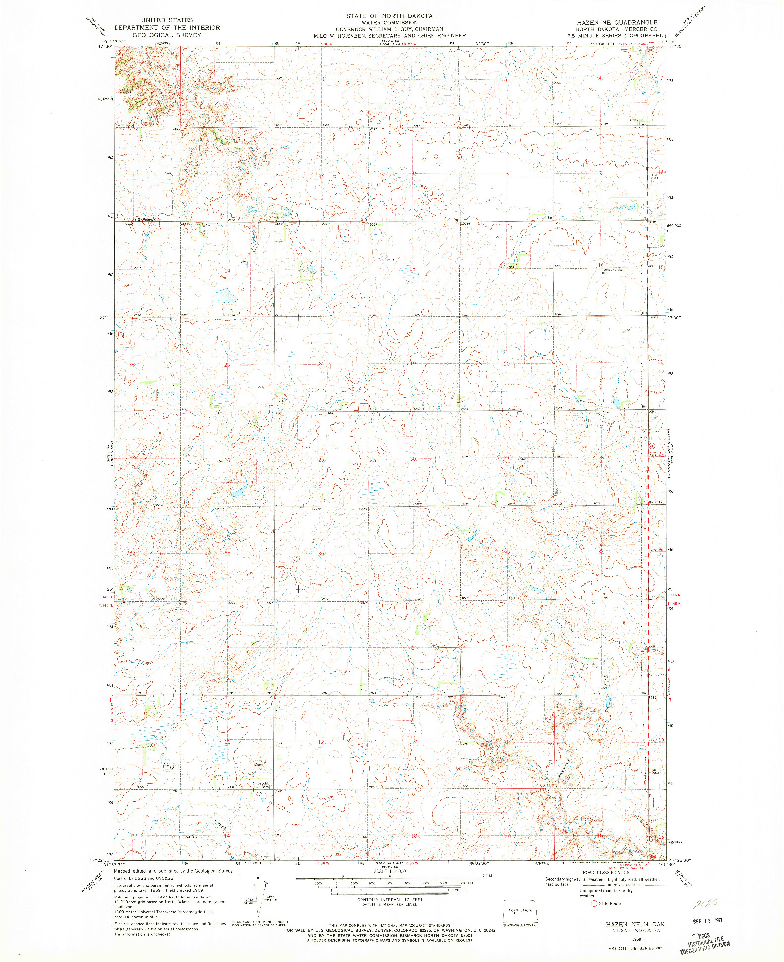 USGS 1:24000-SCALE QUADRANGLE FOR HAZEN NE, ND 1969