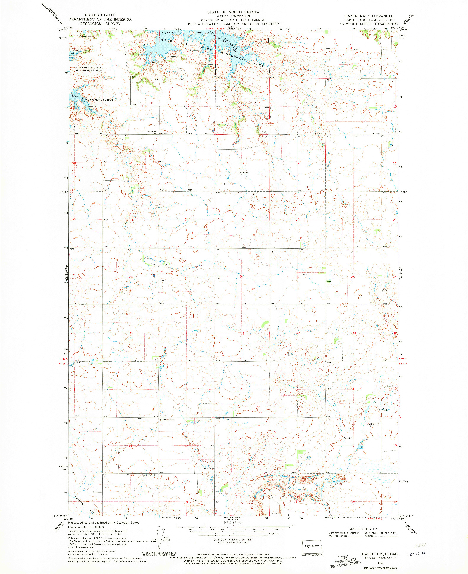 USGS 1:24000-SCALE QUADRANGLE FOR HAZEN NW, ND 1969