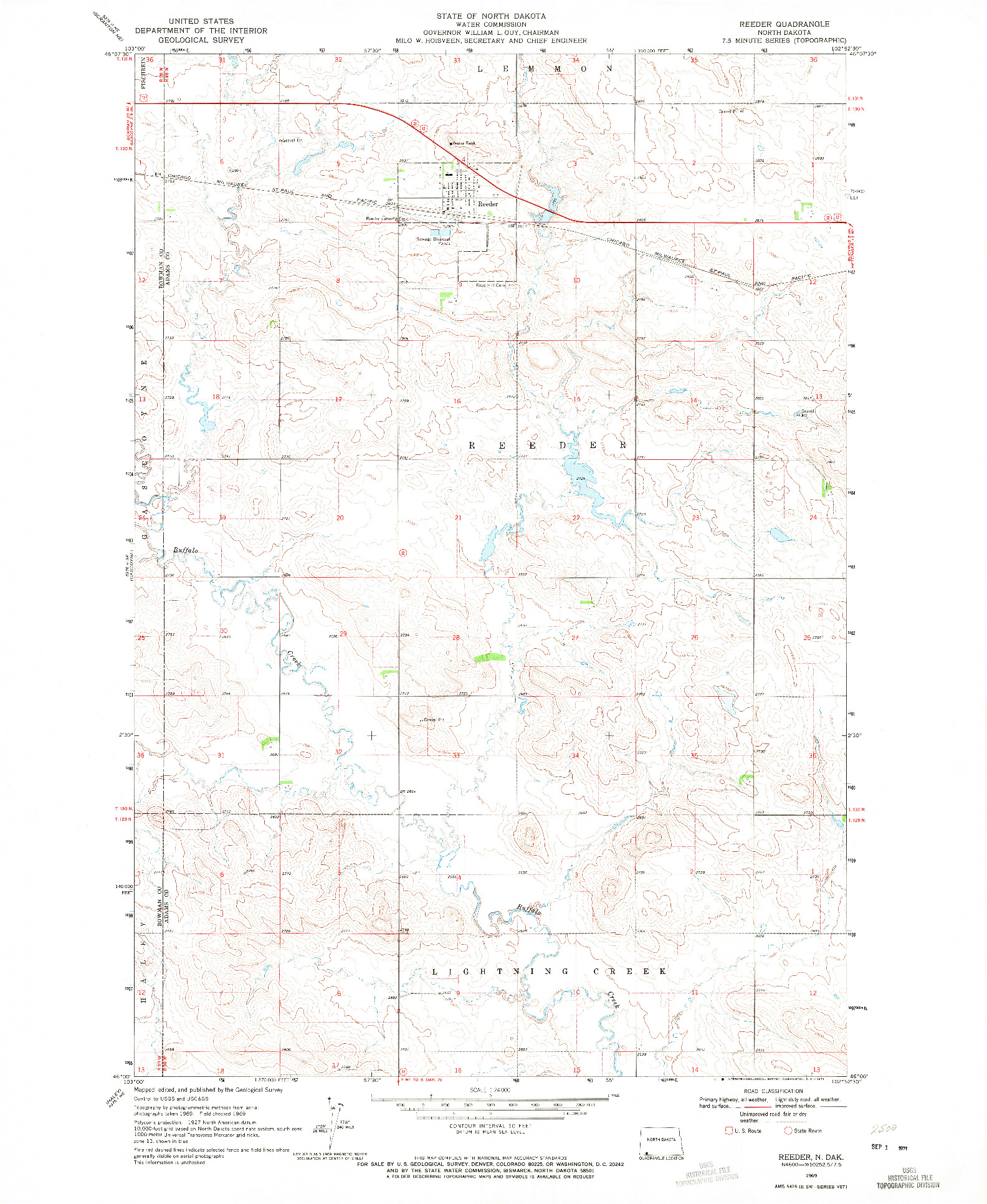 USGS 1:24000-SCALE QUADRANGLE FOR REEDER, ND 1969