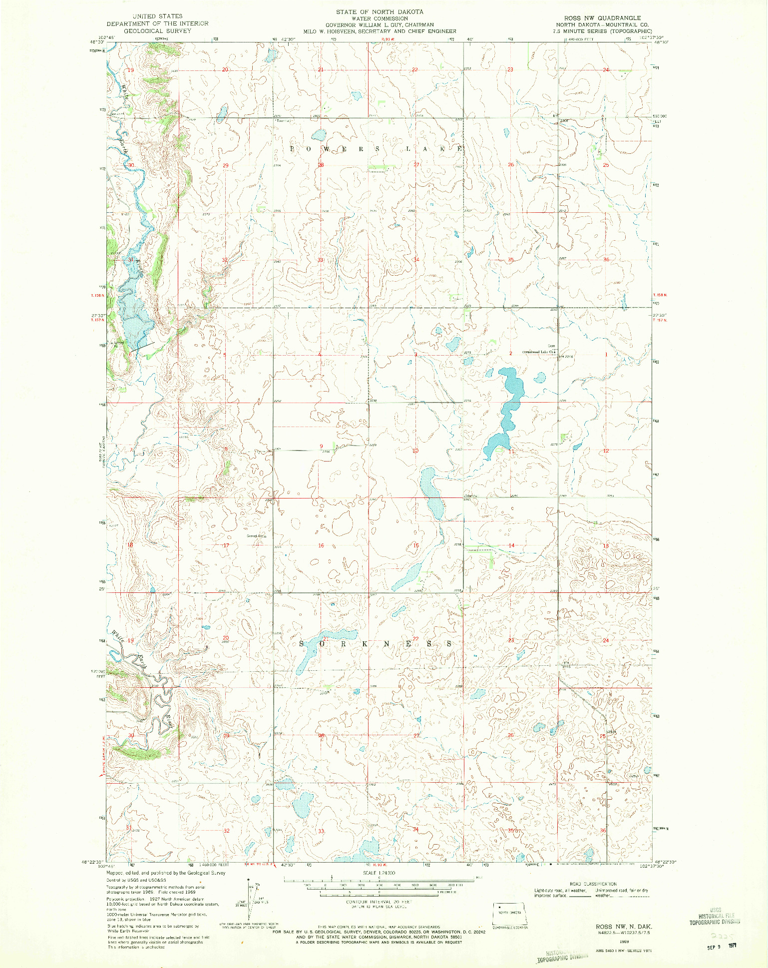 USGS 1:24000-SCALE QUADRANGLE FOR ROSS NW, ND 1969