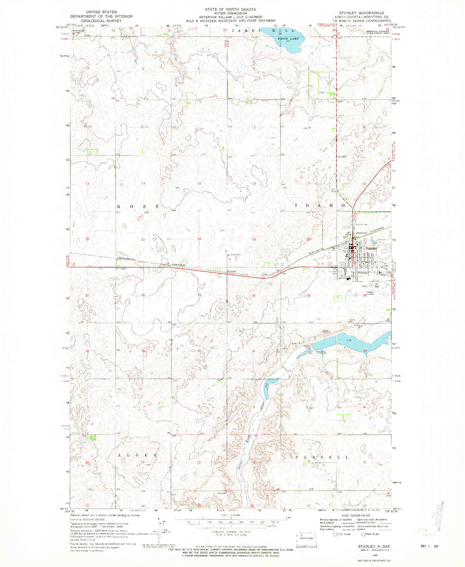 USGS 1:24000-SCALE QUADRANGLE FOR STANLEY, ND 1969