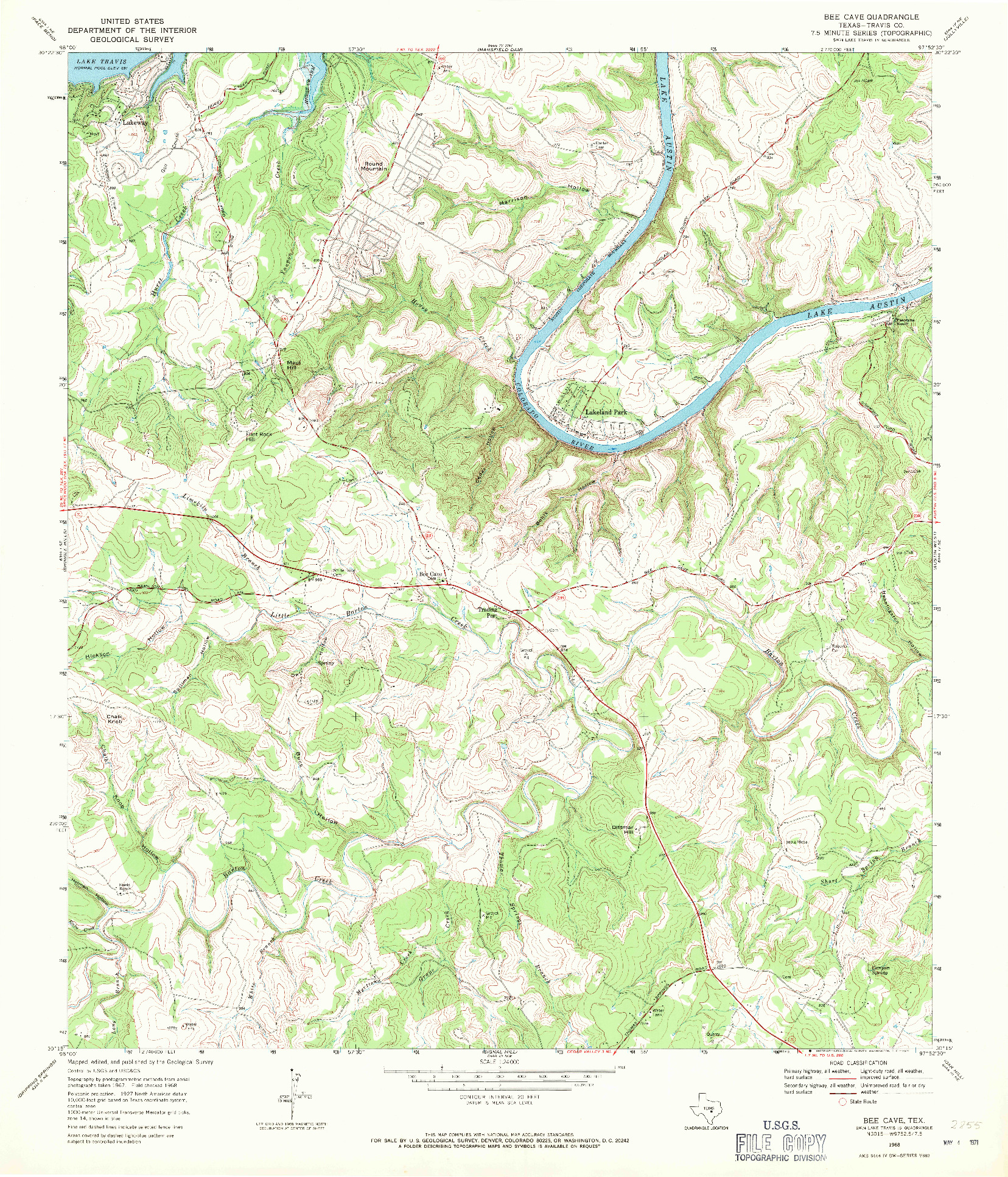 USGS 1:24000-SCALE QUADRANGLE FOR BEE CAVE, TX 1968