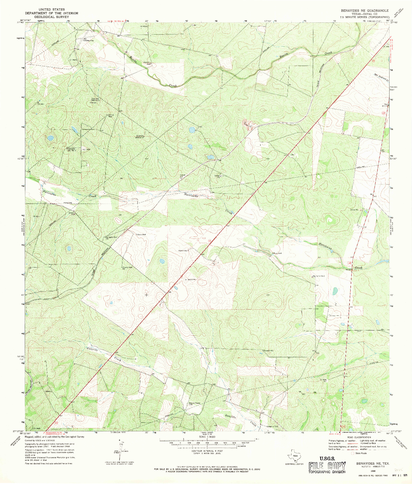 USGS 1:24000-SCALE QUADRANGLE FOR BENAVIDES NE, TX 1968