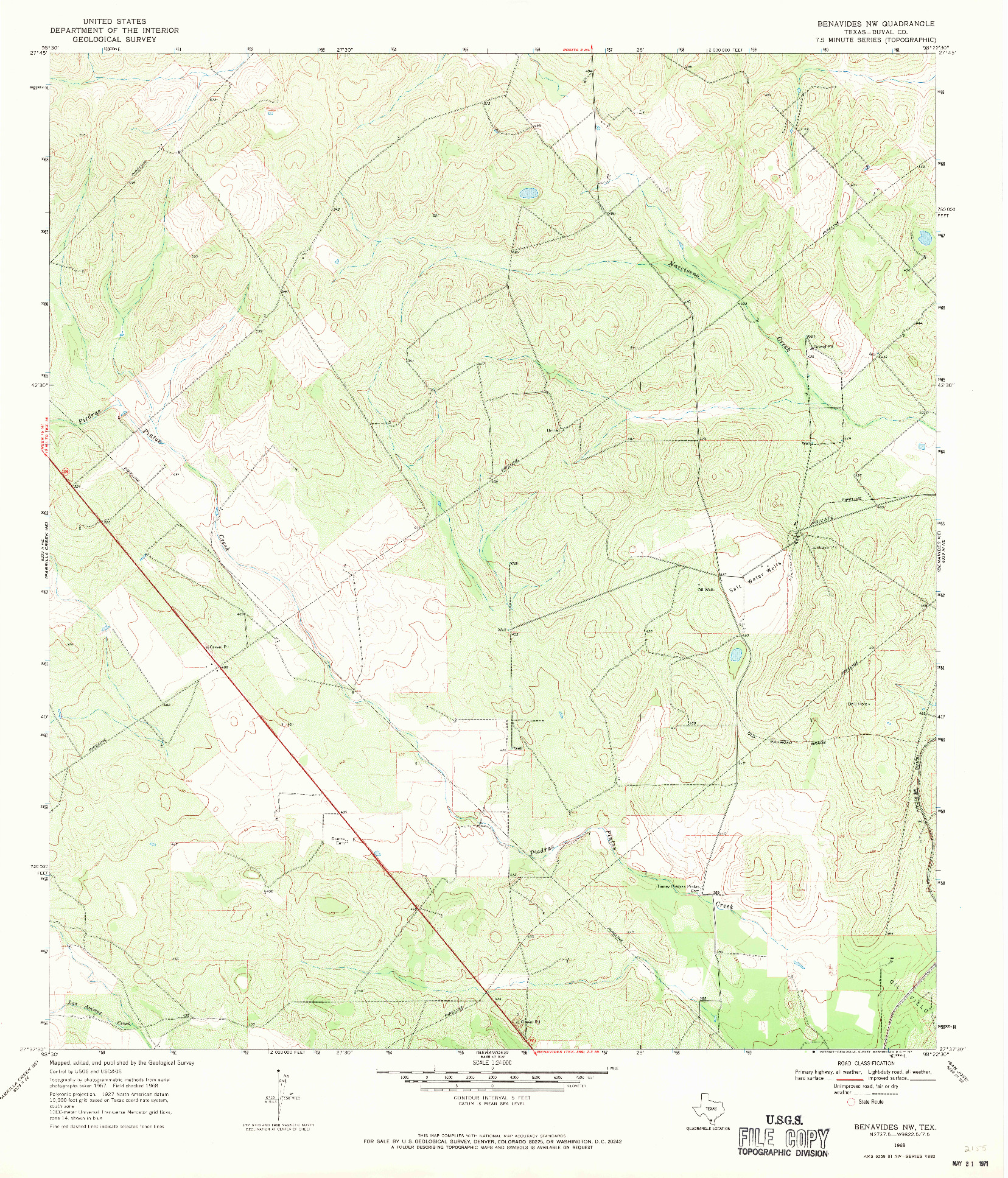 USGS 1:24000-SCALE QUADRANGLE FOR BENAVIDES NW, TX 1968