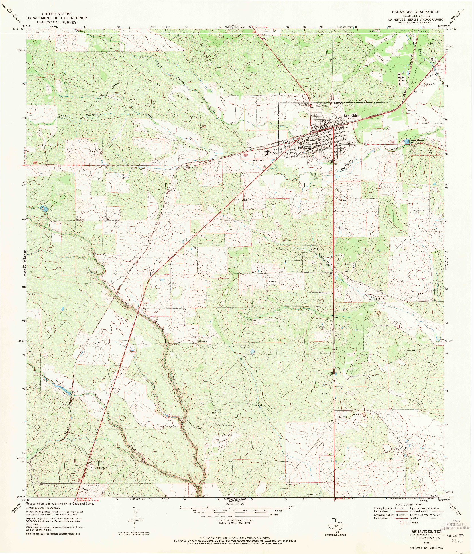 USGS 1:24000-SCALE QUADRANGLE FOR BENAVIDES, TX 1968