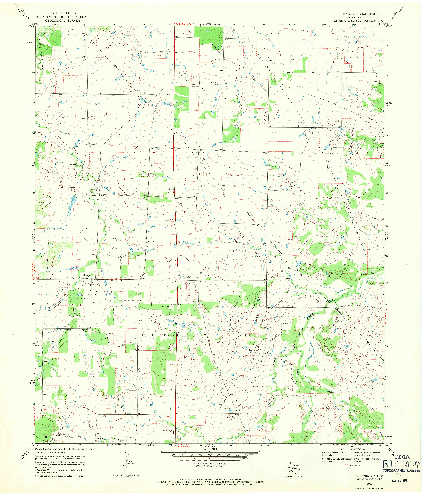 USGS 1:24000-SCALE QUADRANGLE FOR BLUEGROVE, TX 1968