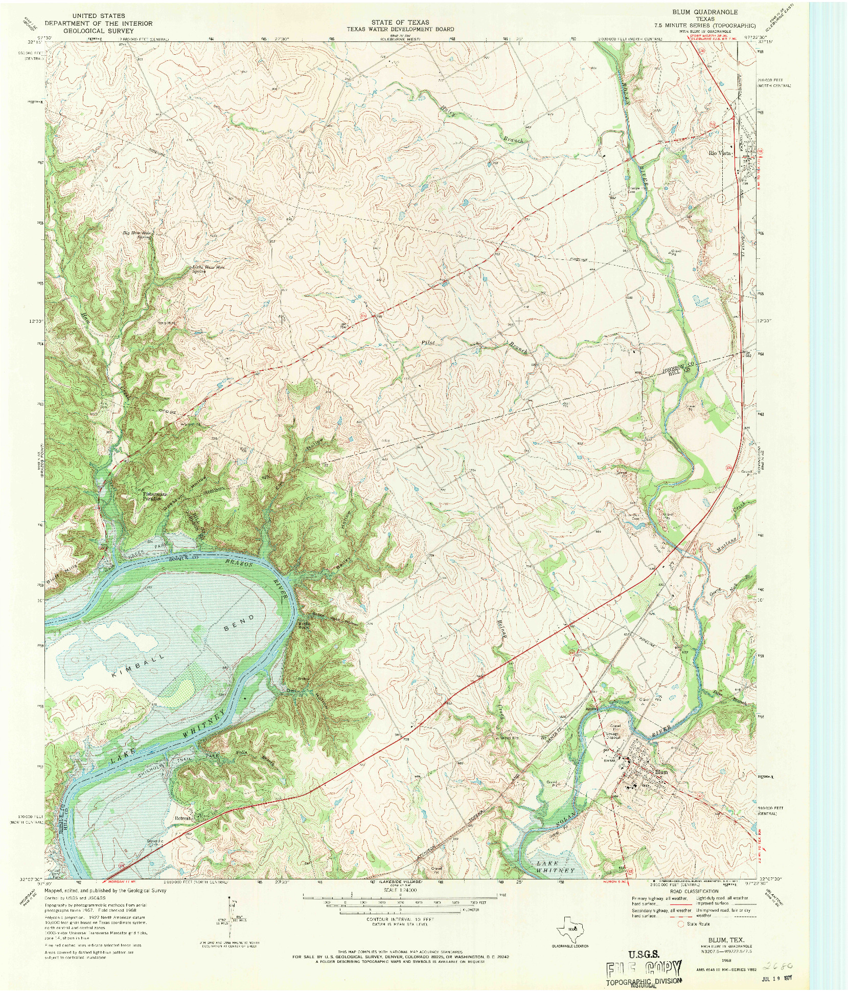 USGS 1:24000-SCALE QUADRANGLE FOR BLUM, TX 1968