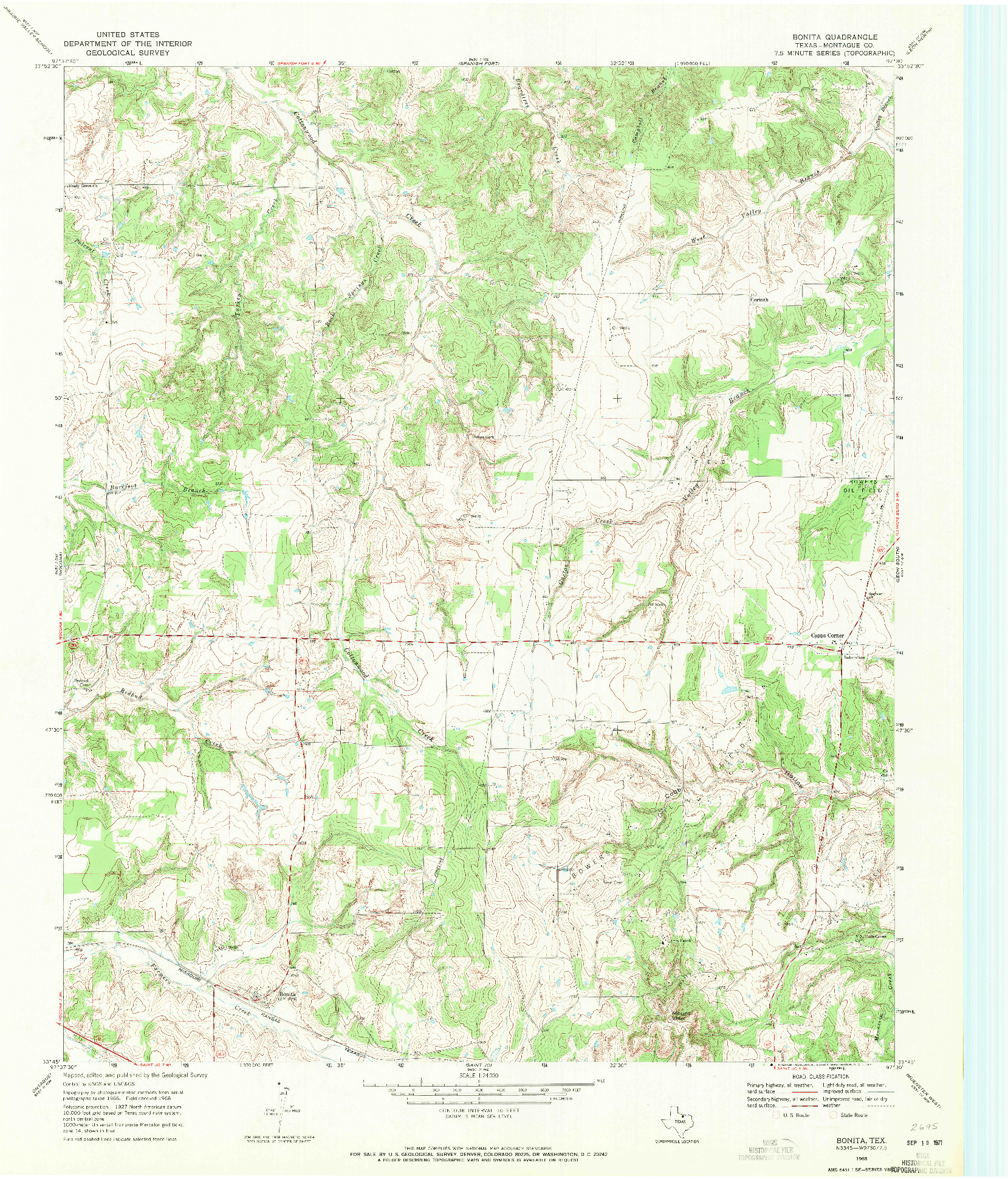 USGS 1:24000-SCALE QUADRANGLE FOR BONITA, TX 1968