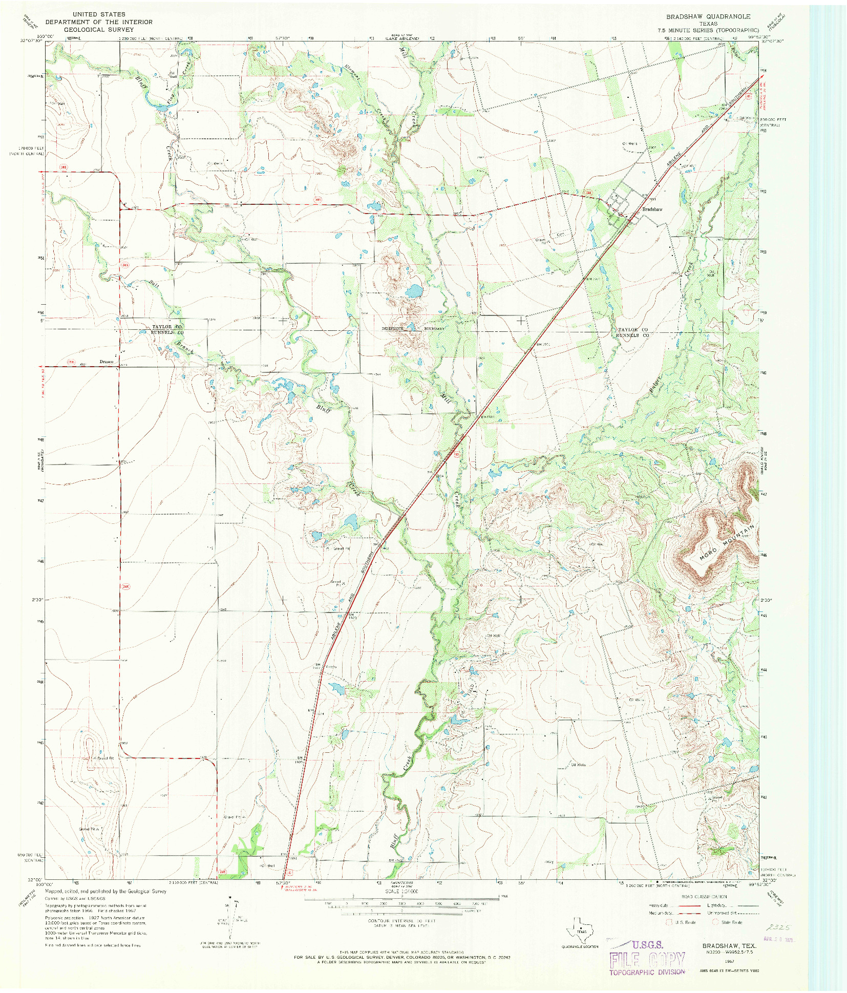 USGS 1:24000-SCALE QUADRANGLE FOR BRADSHAW, TX 1967
