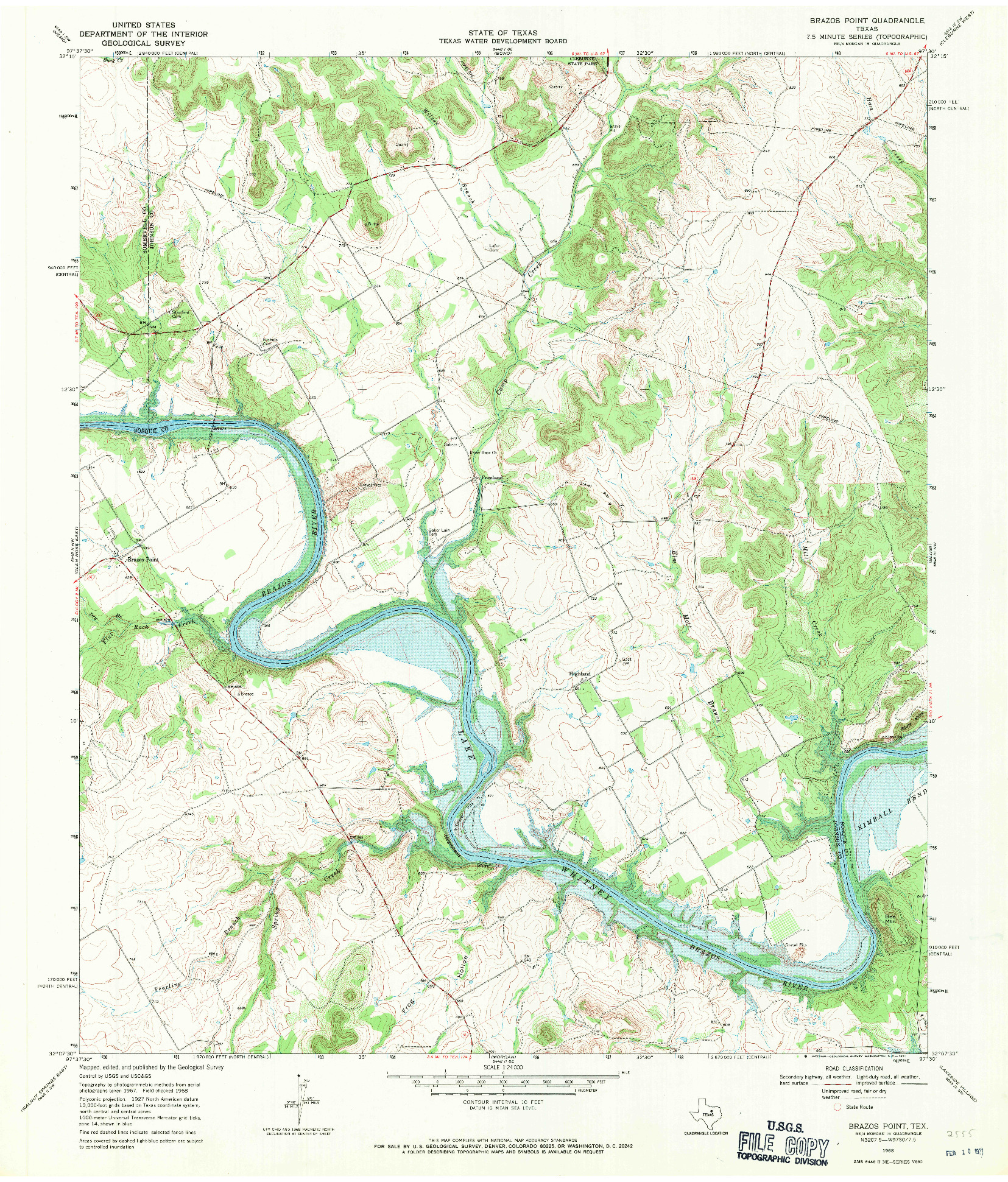 USGS 1:24000-SCALE QUADRANGLE FOR BRAZOS POINT, TX 1968