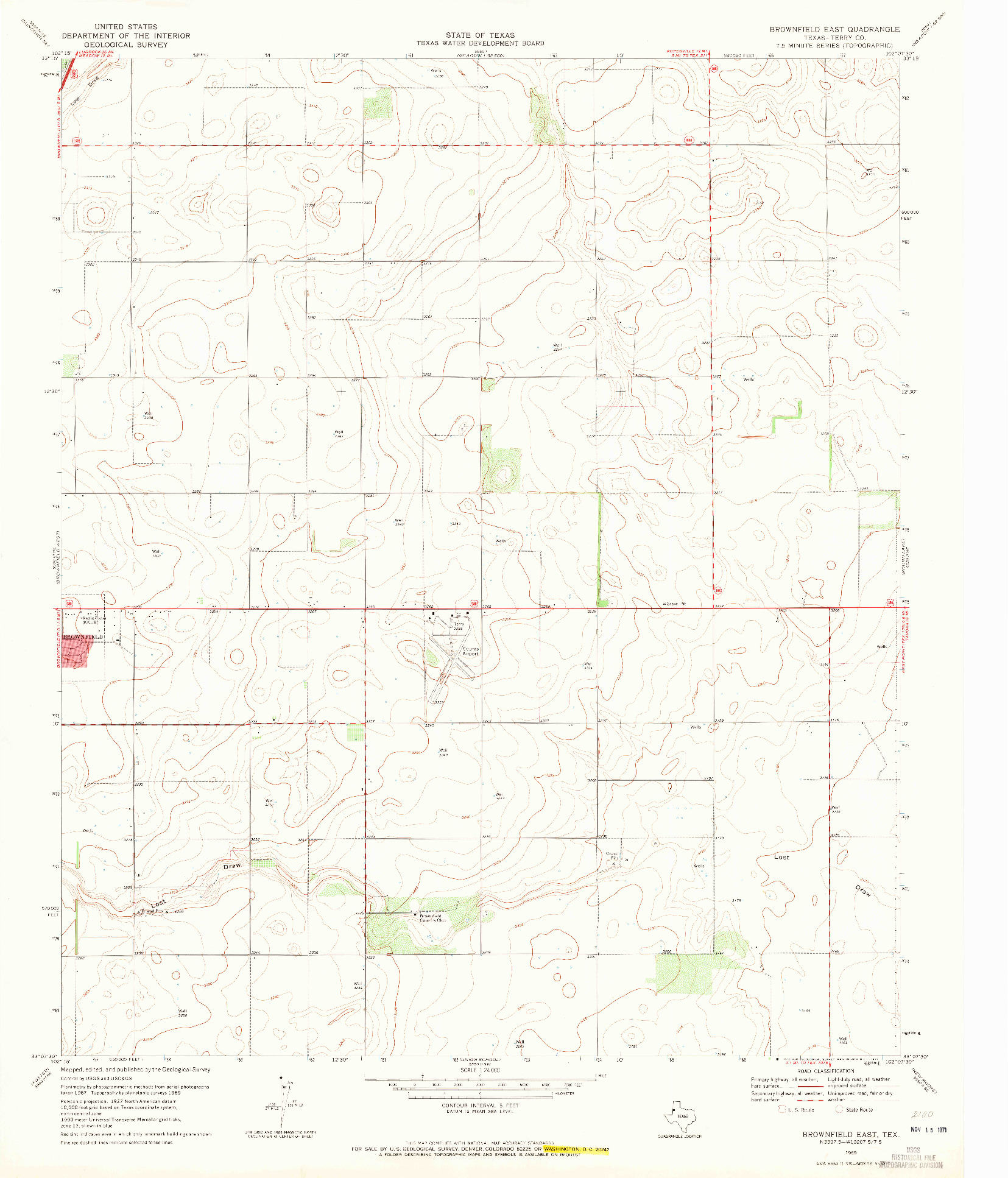 USGS 1:24000-SCALE QUADRANGLE FOR BROWNFIELD EAST, TX 1969