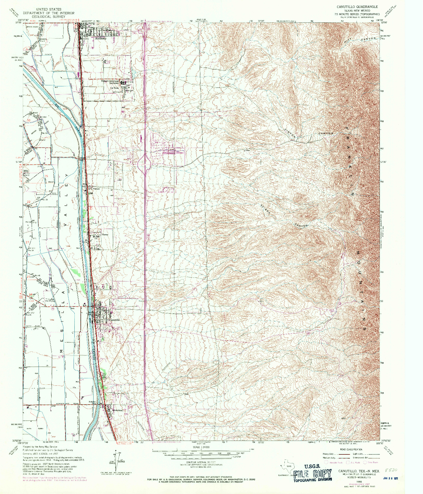 USGS 1:24000-SCALE QUADRANGLE FOR CANUTILLO, TX 1955