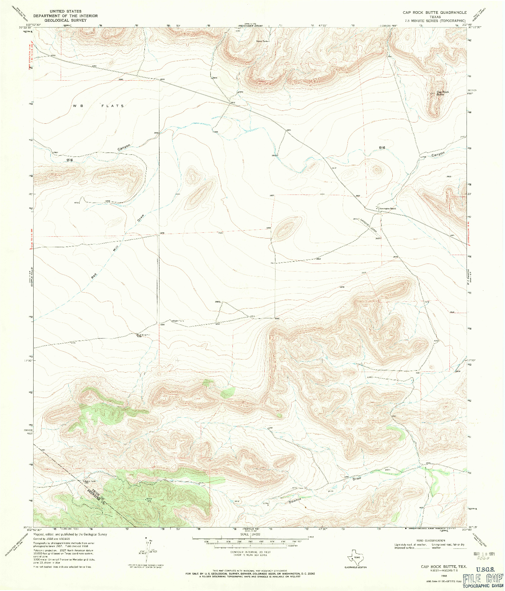USGS 1:24000-SCALE QUADRANGLE FOR CAP ROCK BUTTE, TX 1968
