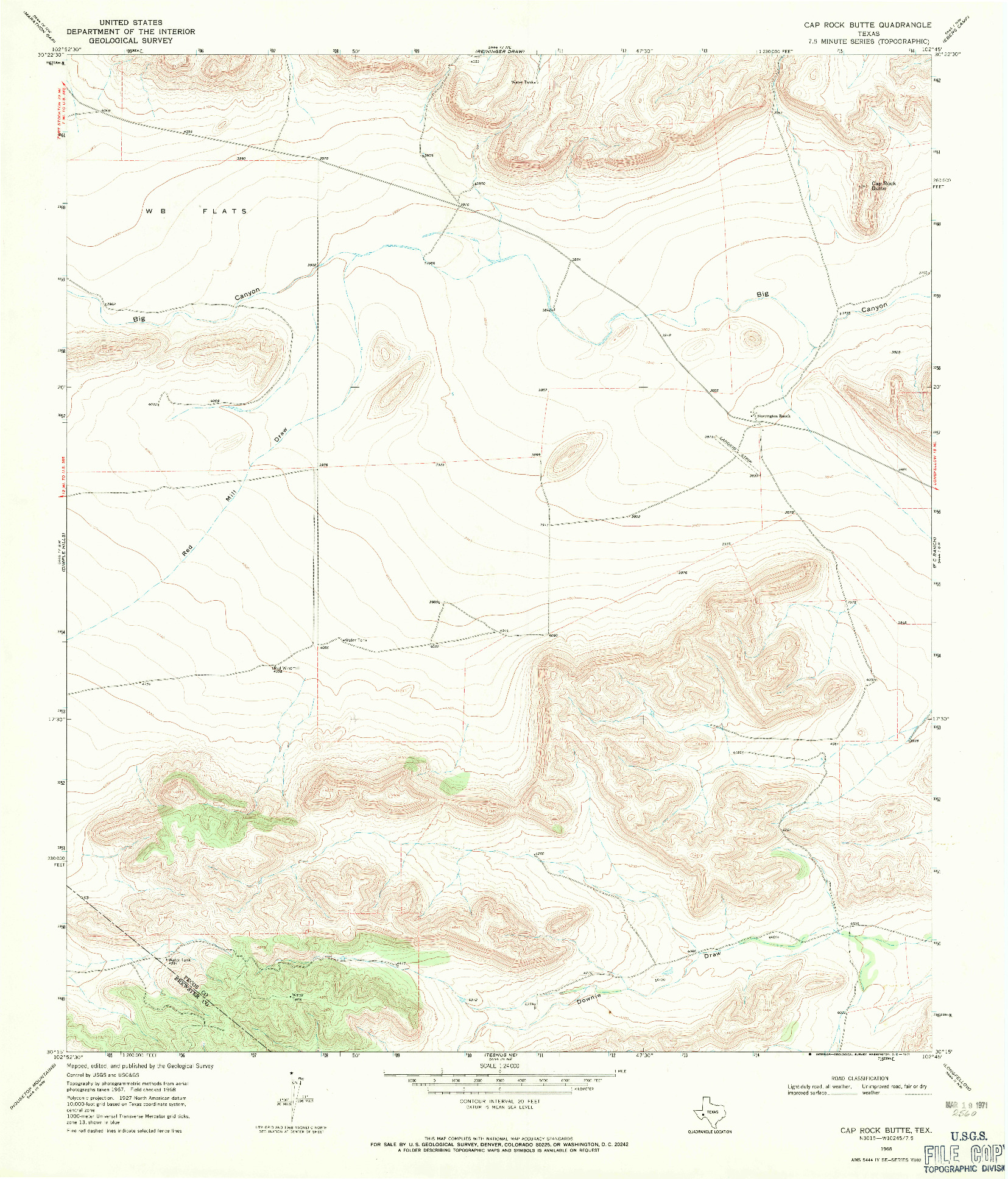 USGS 1:24000-SCALE QUADRANGLE FOR CAP ROCK BUTTE, TX 1968