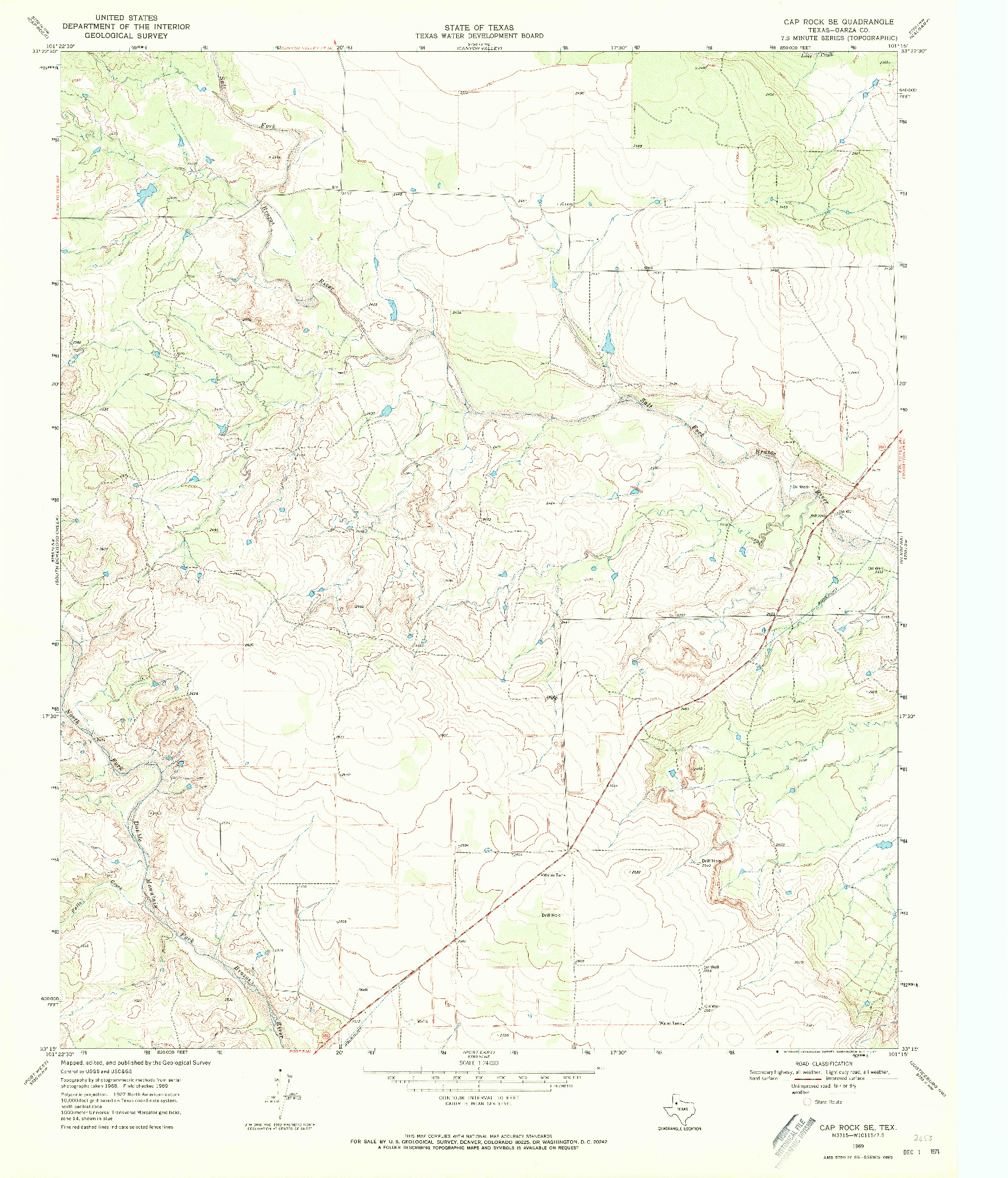 USGS 1:24000-SCALE QUADRANGLE FOR CAP ROCK SE, TX 1969