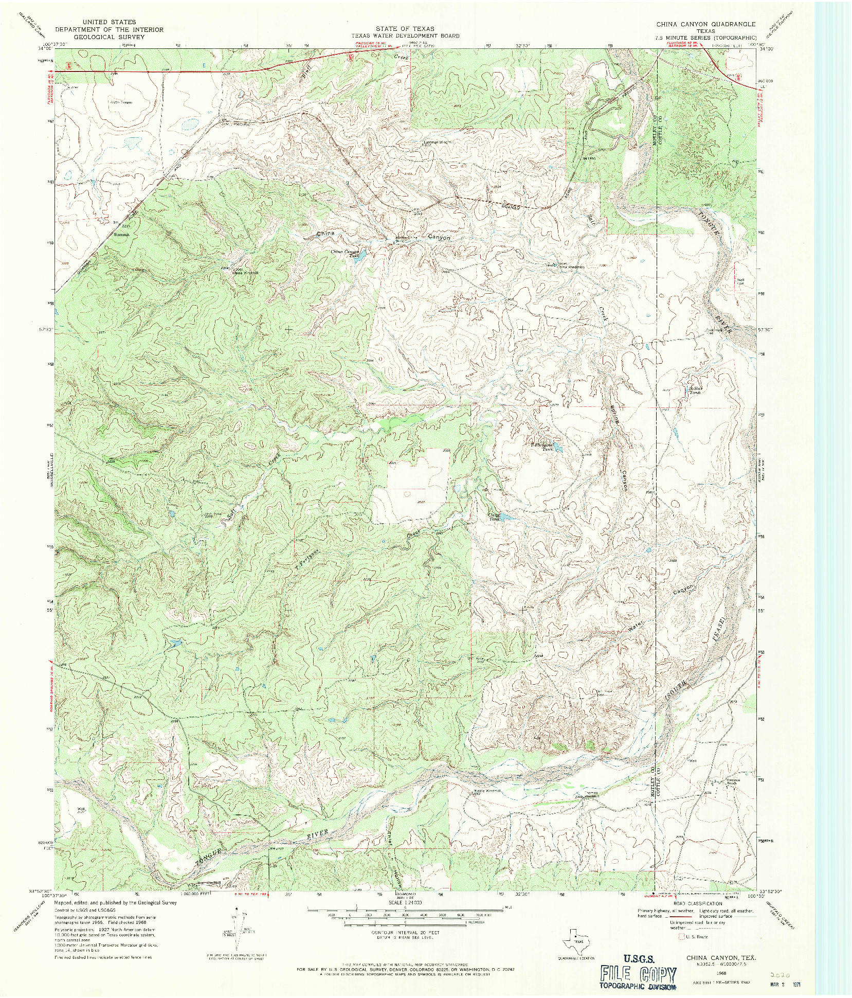 USGS 1:24000-SCALE QUADRANGLE FOR CHINA CANYON, TX 1968