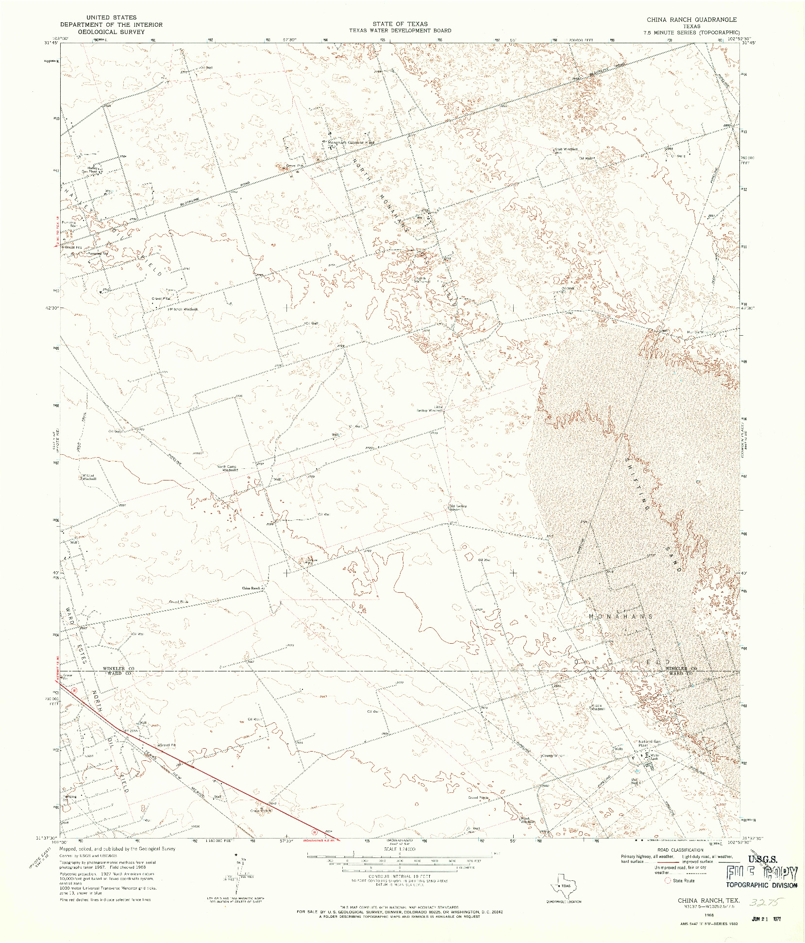 USGS 1:24000-SCALE QUADRANGLE FOR CHINA RANCH, TX 1968