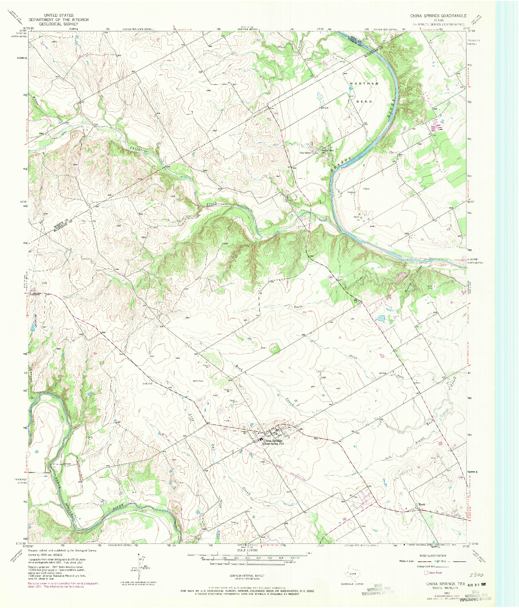 USGS 1:24000-SCALE QUADRANGLE FOR CHINA SPRINGS, TX 1957