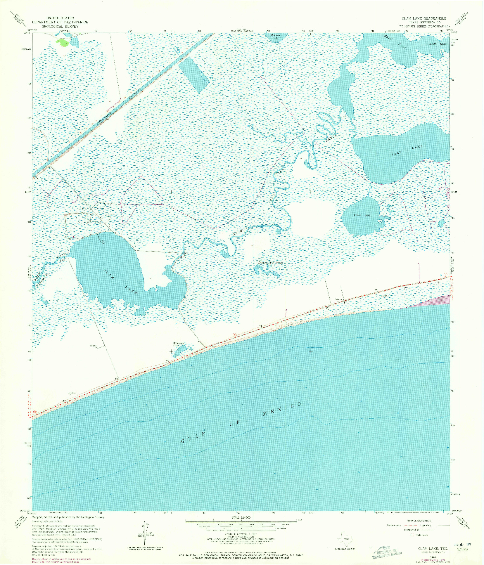 USGS 1:24000-SCALE QUADRANGLE FOR CLAM LAKE, TX 1961