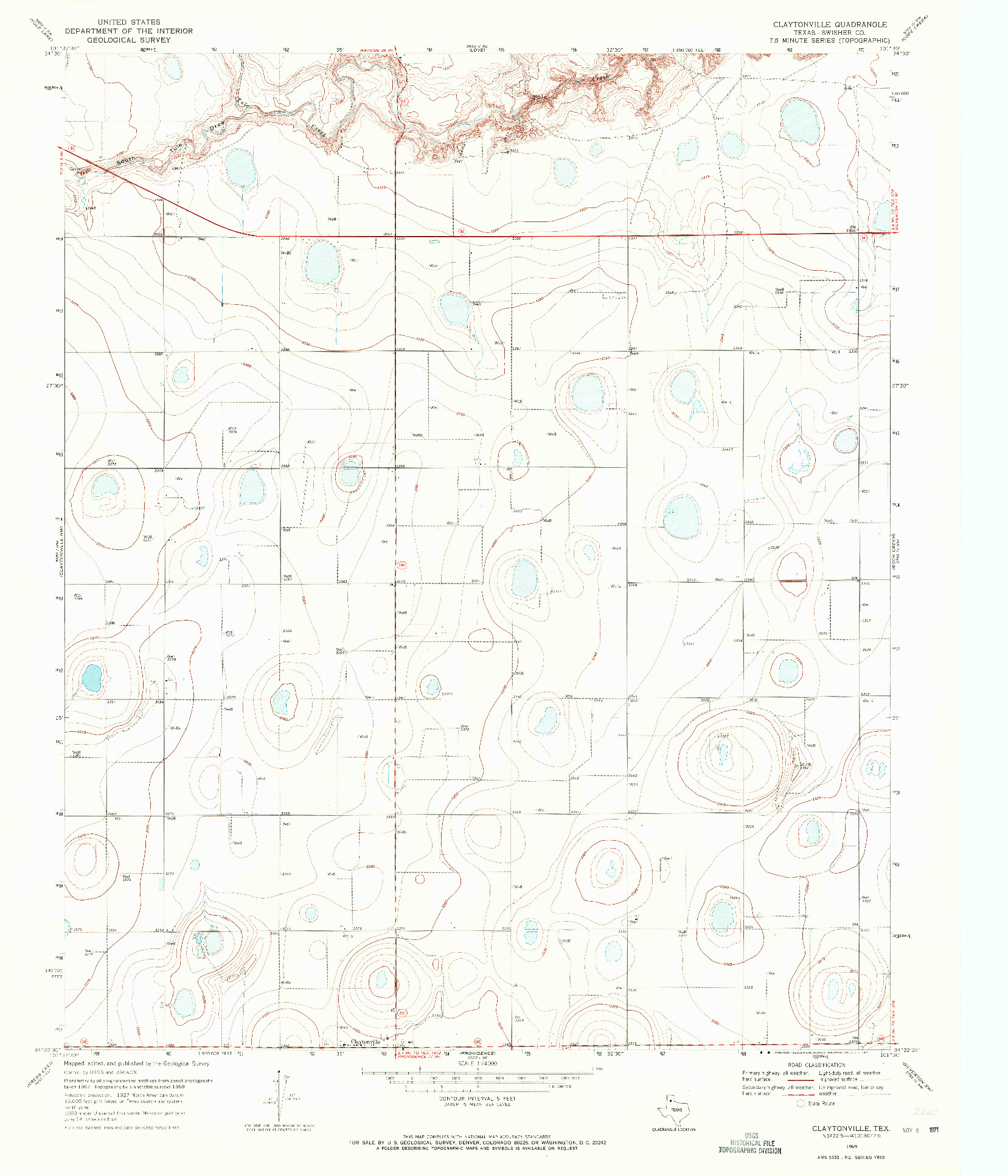 USGS 1:24000-SCALE QUADRANGLE FOR CLAYTONVILLE, TX 1969