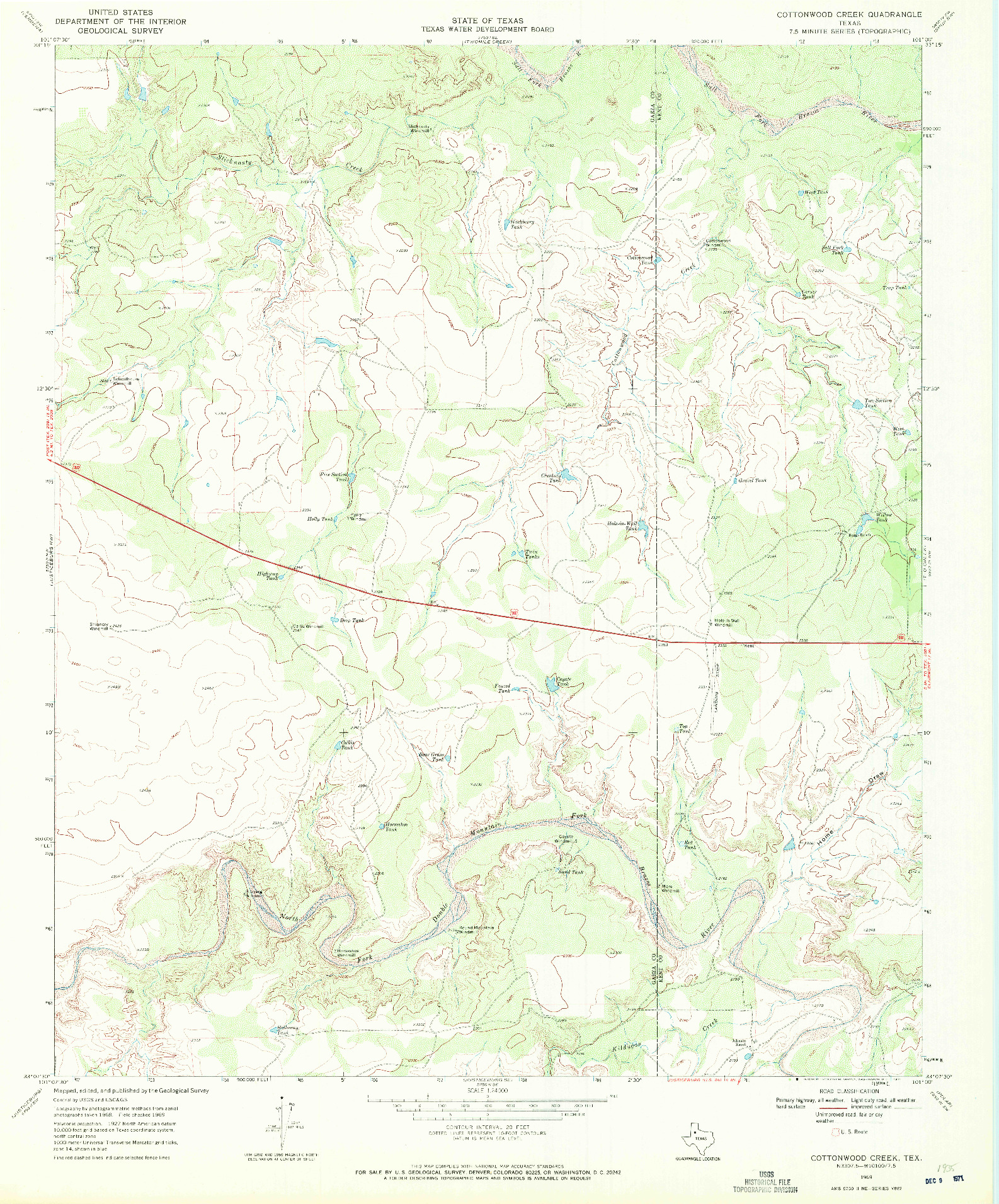 USGS 1:24000-SCALE QUADRANGLE FOR COTTONWOOD CREEK, TX 1969