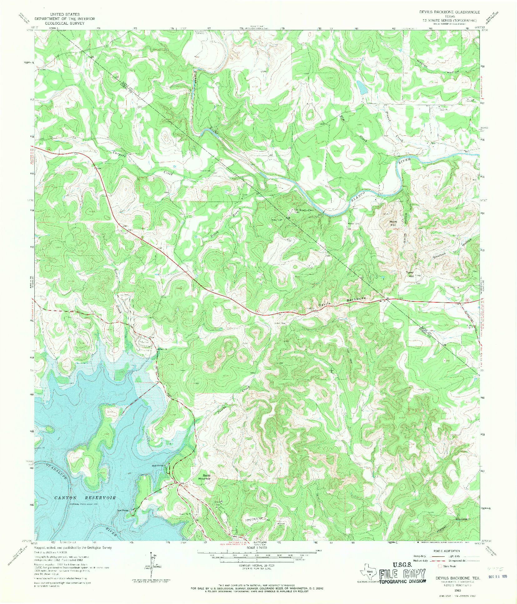 USGS 1:24000-SCALE QUADRANGLE FOR DEVILS BACKBONE, TX 1963