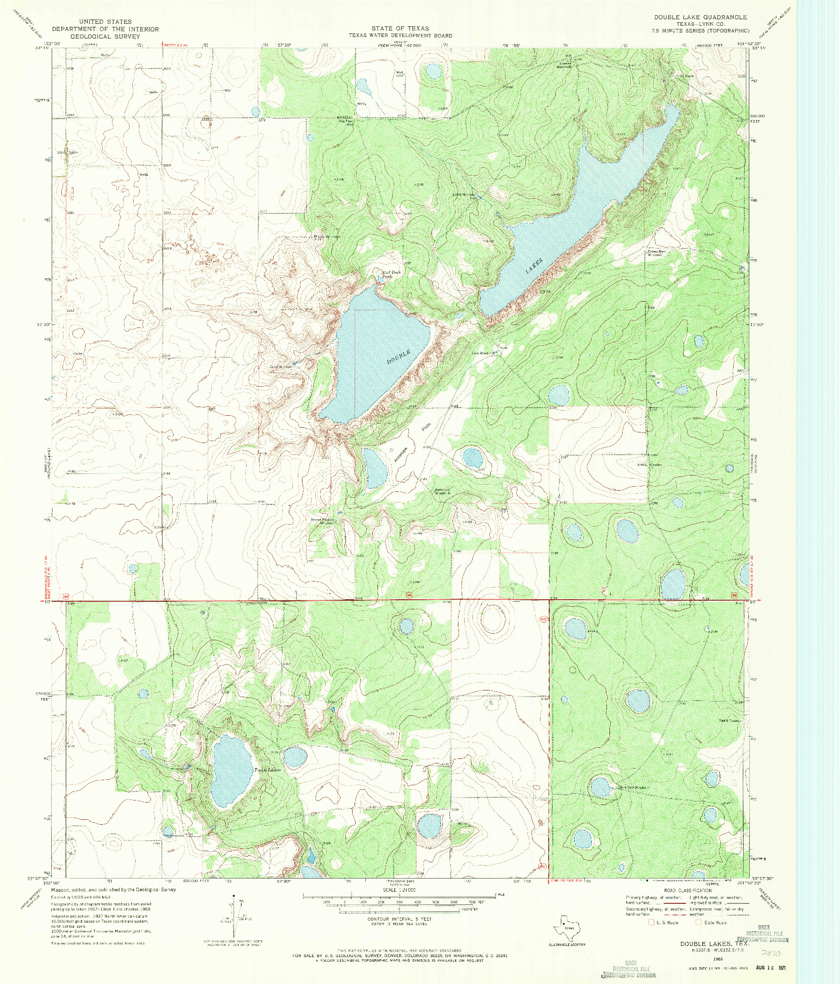 USGS 1:24000-SCALE QUADRANGLE FOR DOUBLE LAKES, TX 1969