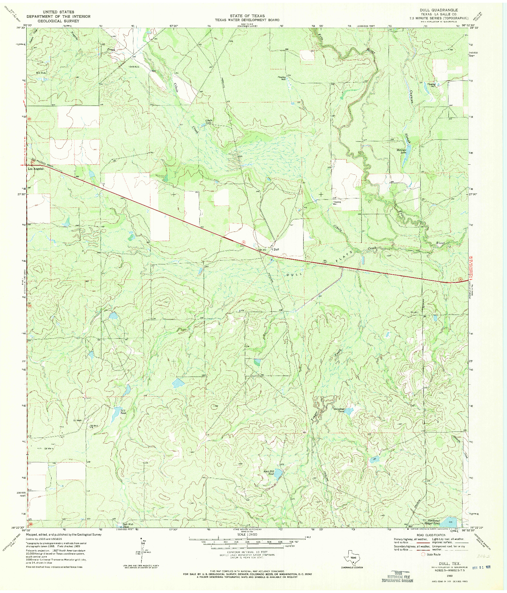 USGS 1:24000-SCALE QUADRANGLE FOR DULL, TX 1969