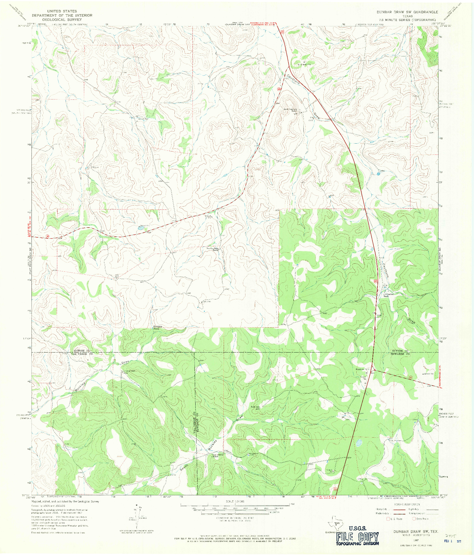 USGS 1:24000-SCALE QUADRANGLE FOR DUNBAR DRAW SW, TX 1967