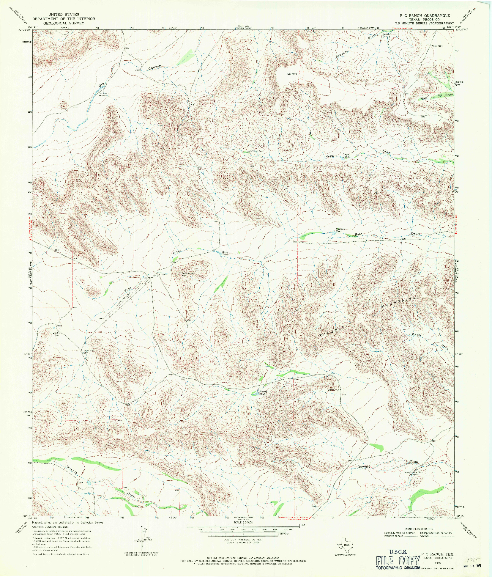 USGS 1:24000-SCALE QUADRANGLE FOR F C RANCH, TX 1968