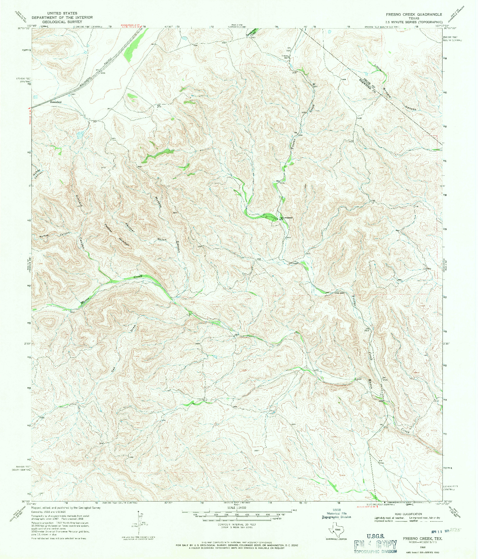 USGS 1:24000-SCALE QUADRANGLE FOR FRESNO CREEK, TX 1968