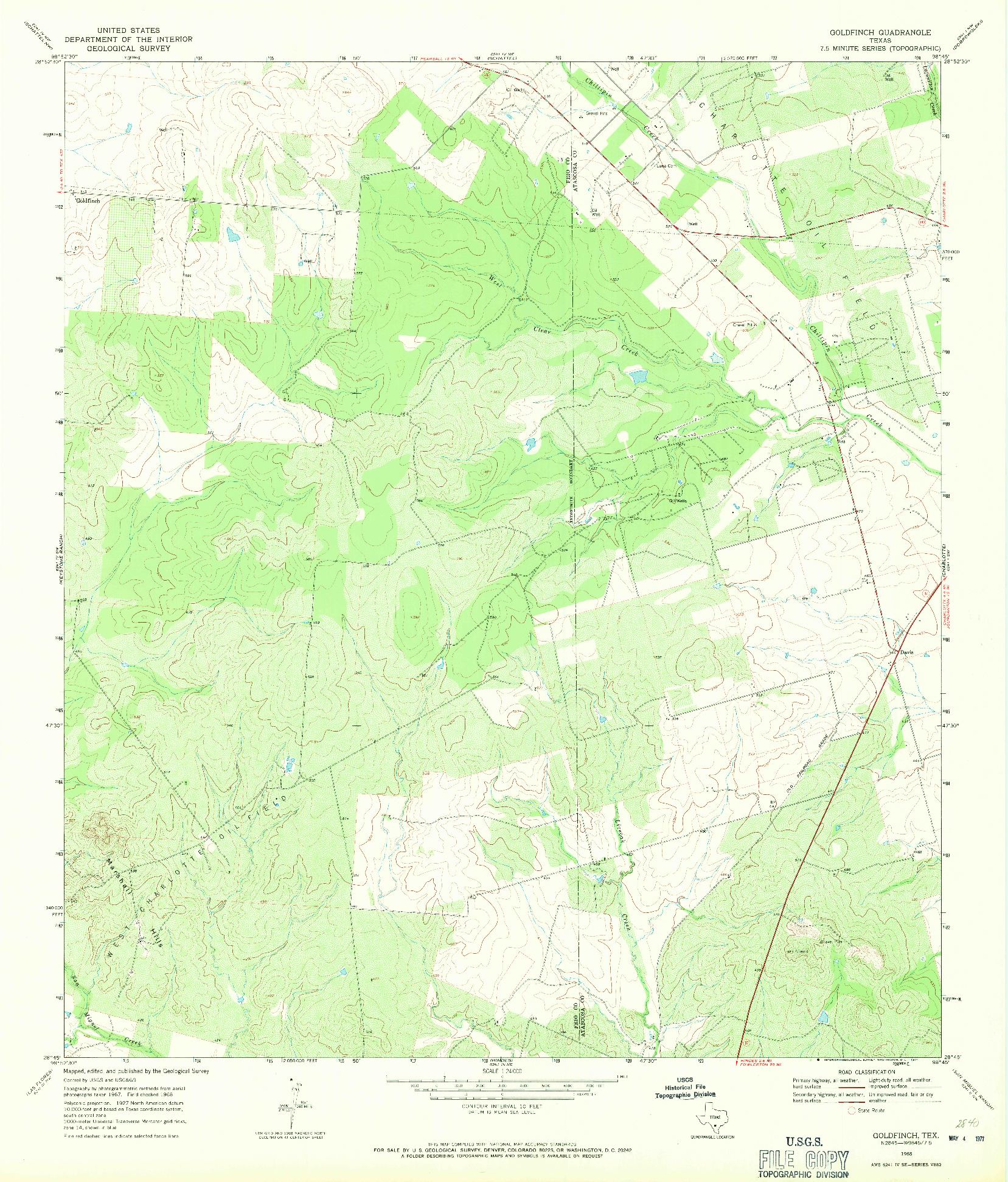 USGS 1:24000-SCALE QUADRANGLE FOR GOLDFINCH, TX 1968