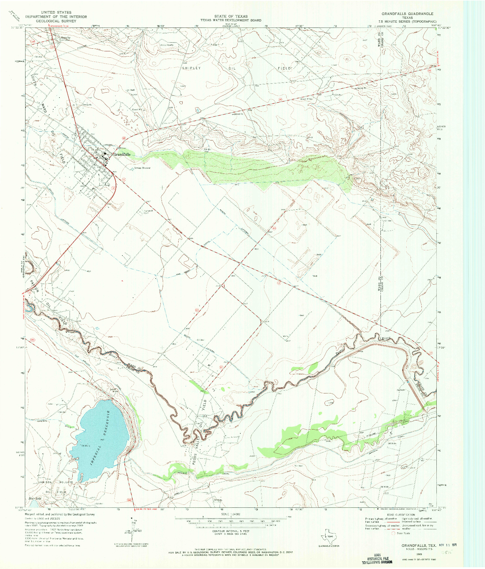 USGS 1:24000-SCALE QUADRANGLE FOR GRANDFALLS, TX 1969