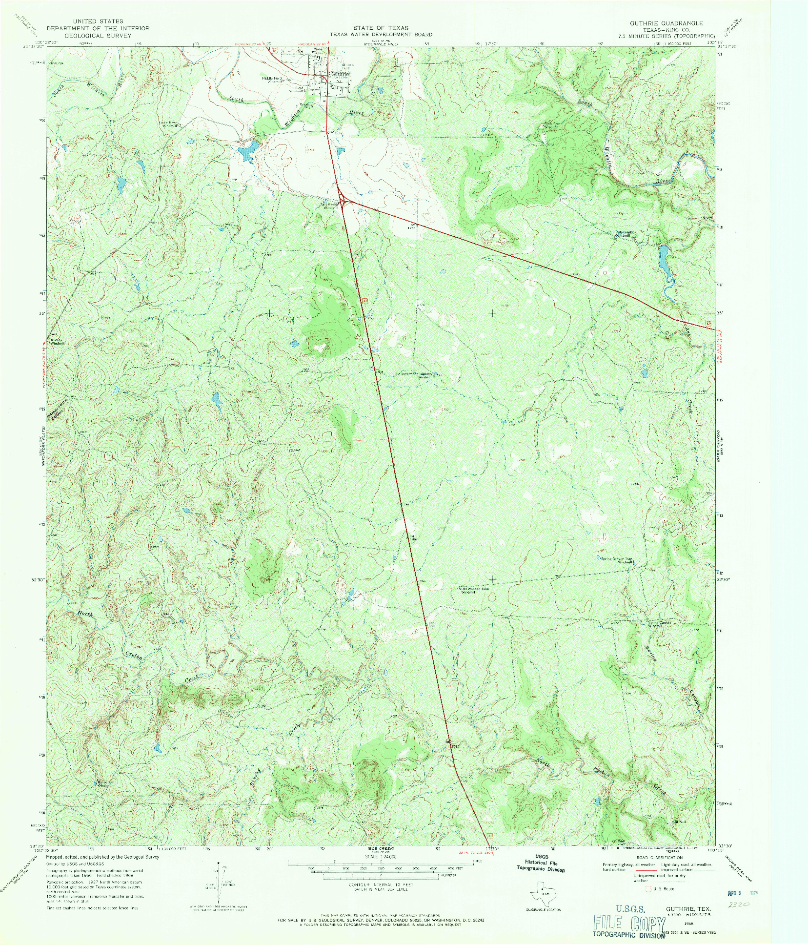 USGS 1:24000-SCALE QUADRANGLE FOR GUTHRIE, TX 1968