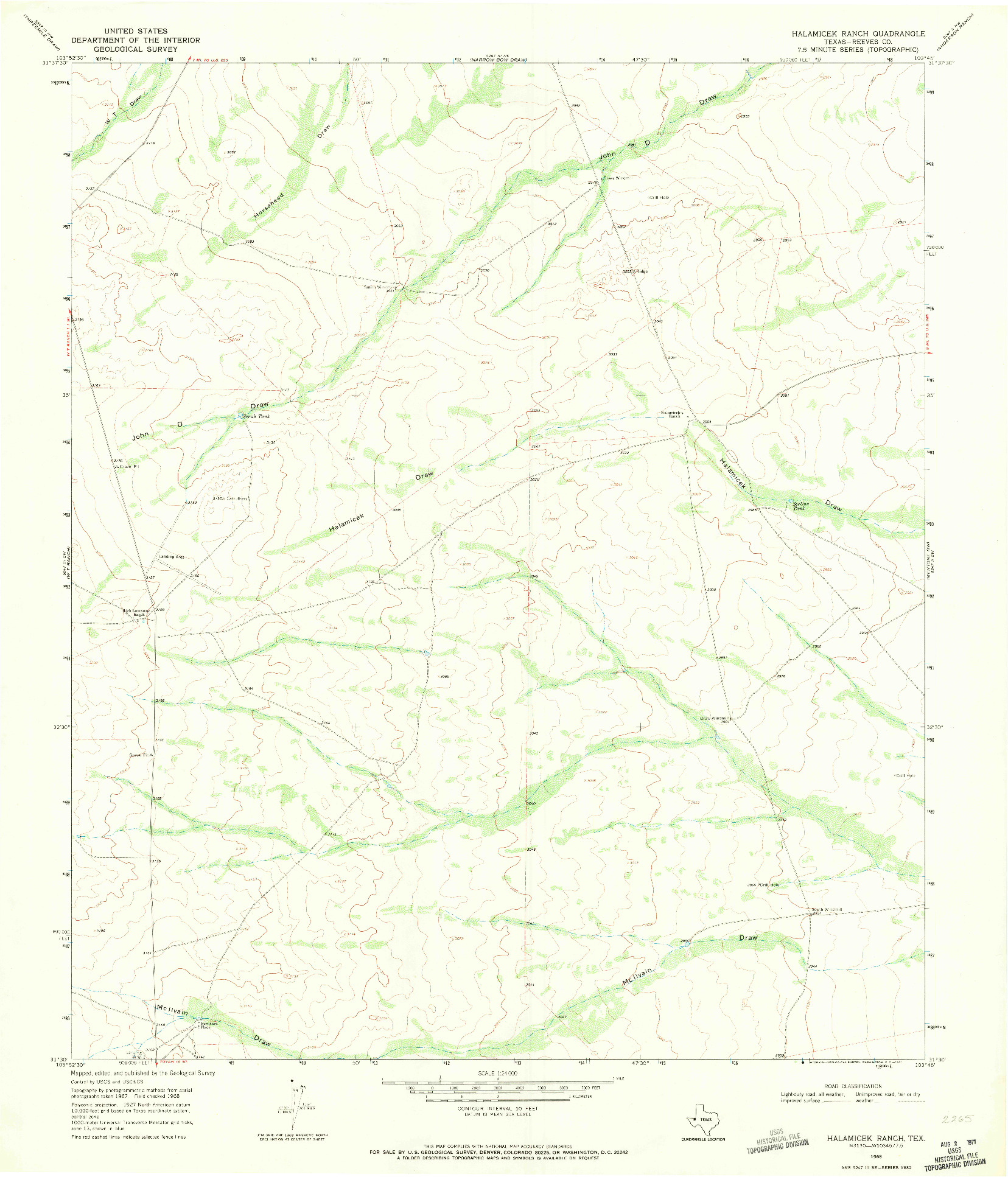 USGS 1:24000-SCALE QUADRANGLE FOR HALAMICEK RANCH, TX 1968