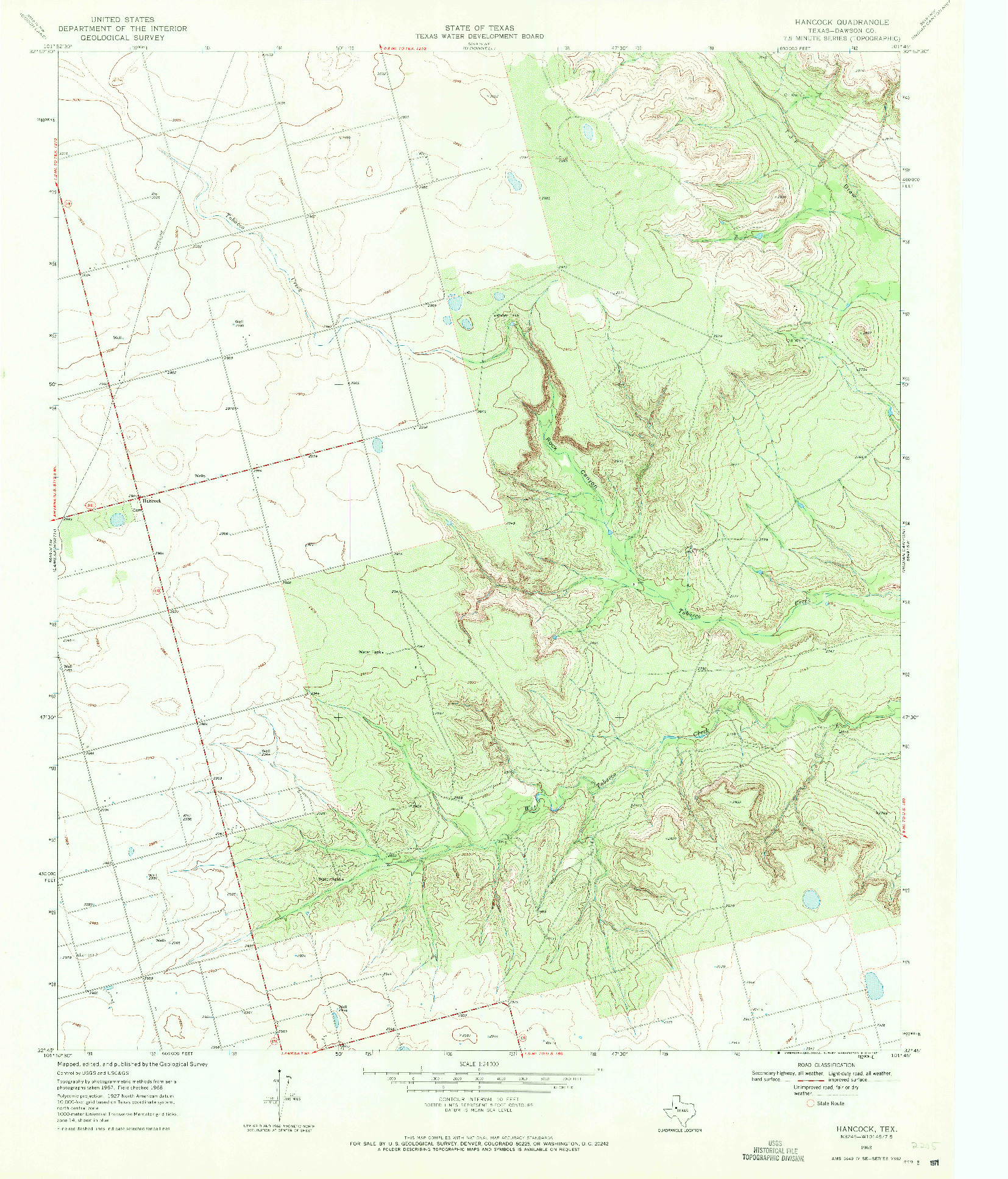 USGS 1:24000-SCALE QUADRANGLE FOR HANCOCK, TX 1968