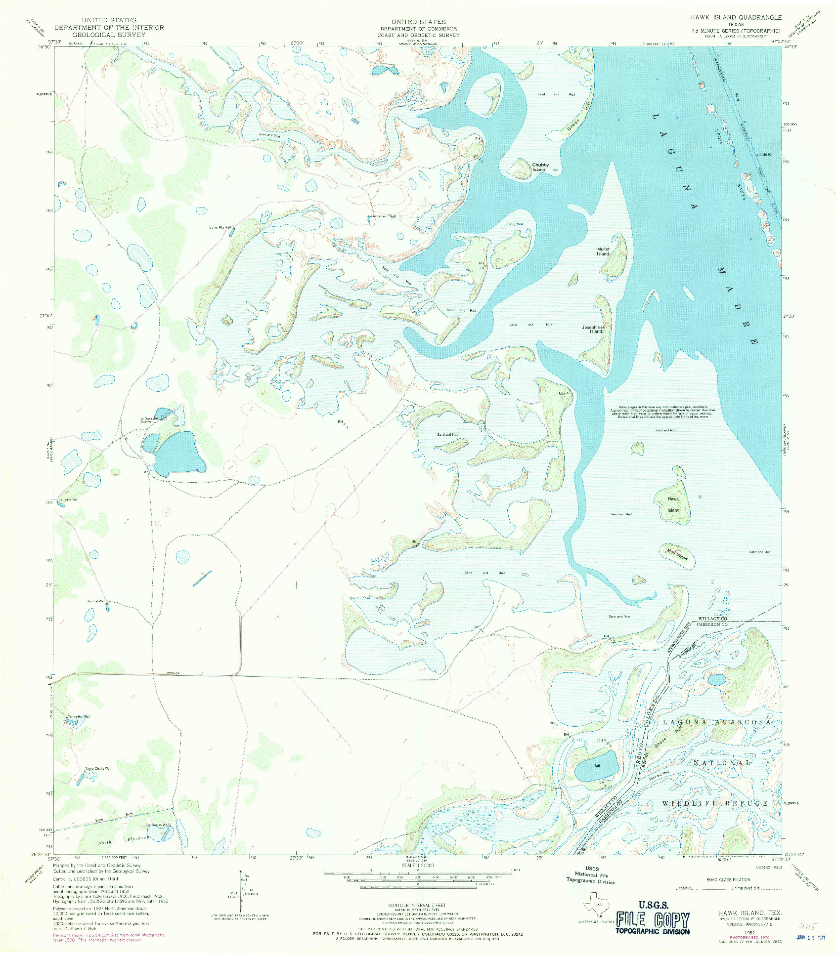 USGS 1:24000-SCALE QUADRANGLE FOR HAWK ISLAND, TX 1952