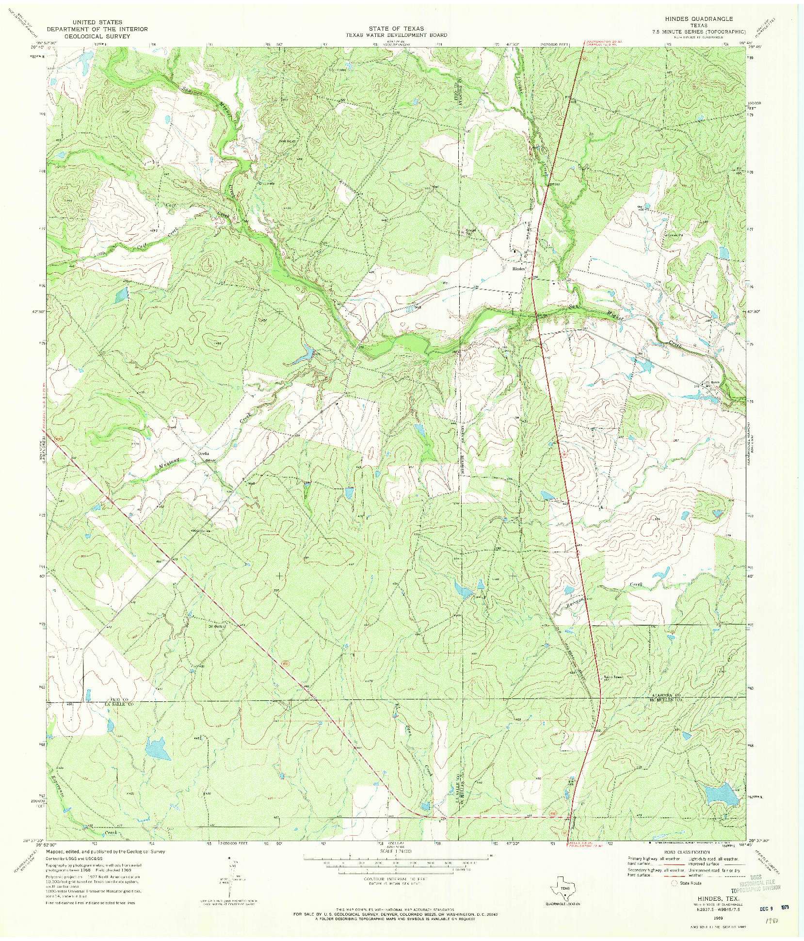 USGS 1:24000-SCALE QUADRANGLE FOR HINDES, TX 1969