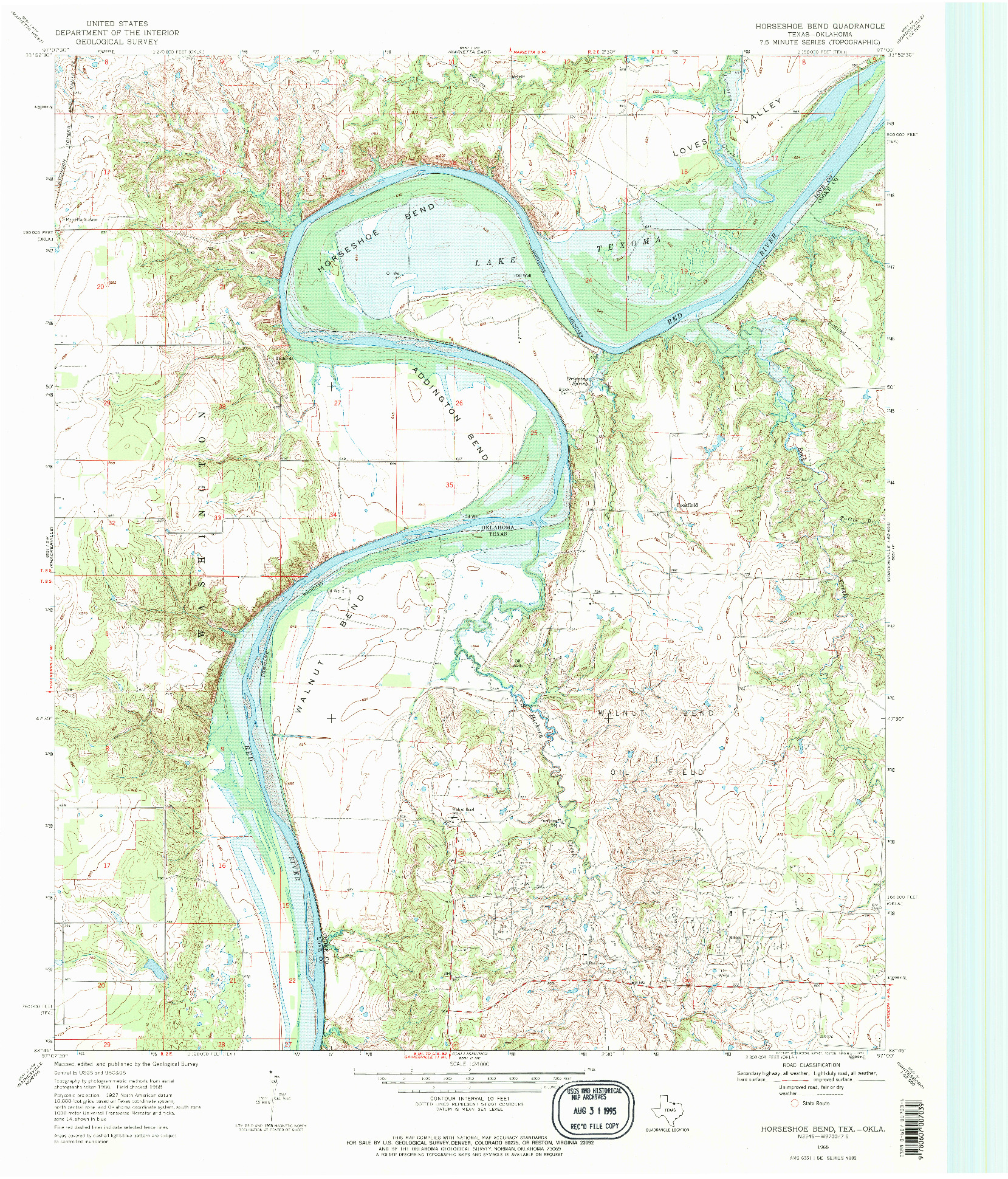 USGS 1:24000-SCALE QUADRANGLE FOR HORSESHOE BEND, TX 1968